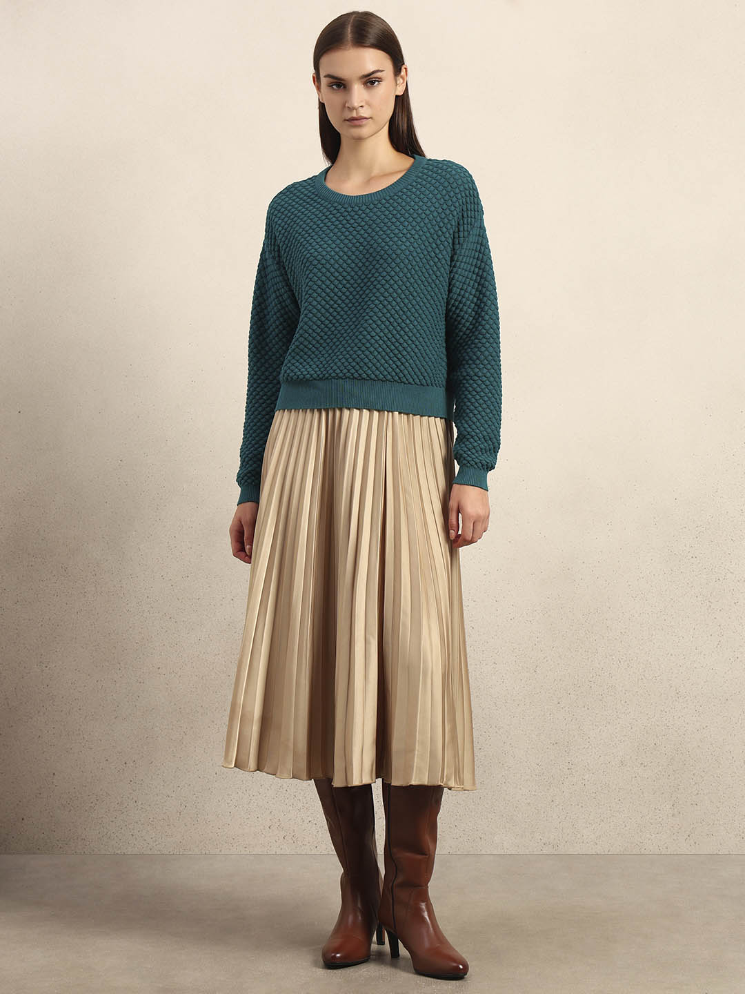 Teal Textured Knit Pullover