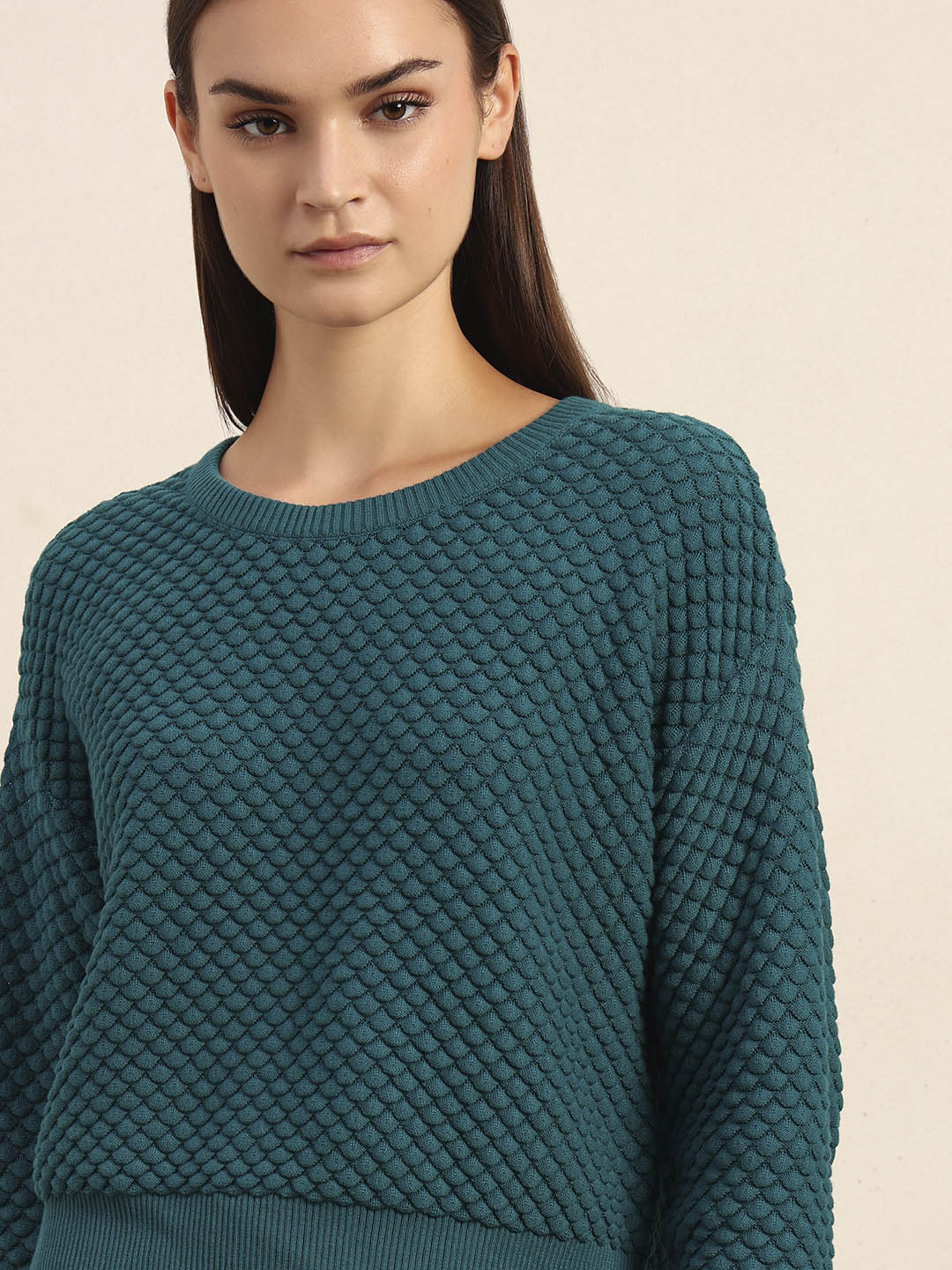 Teal Textured Knit Pullover