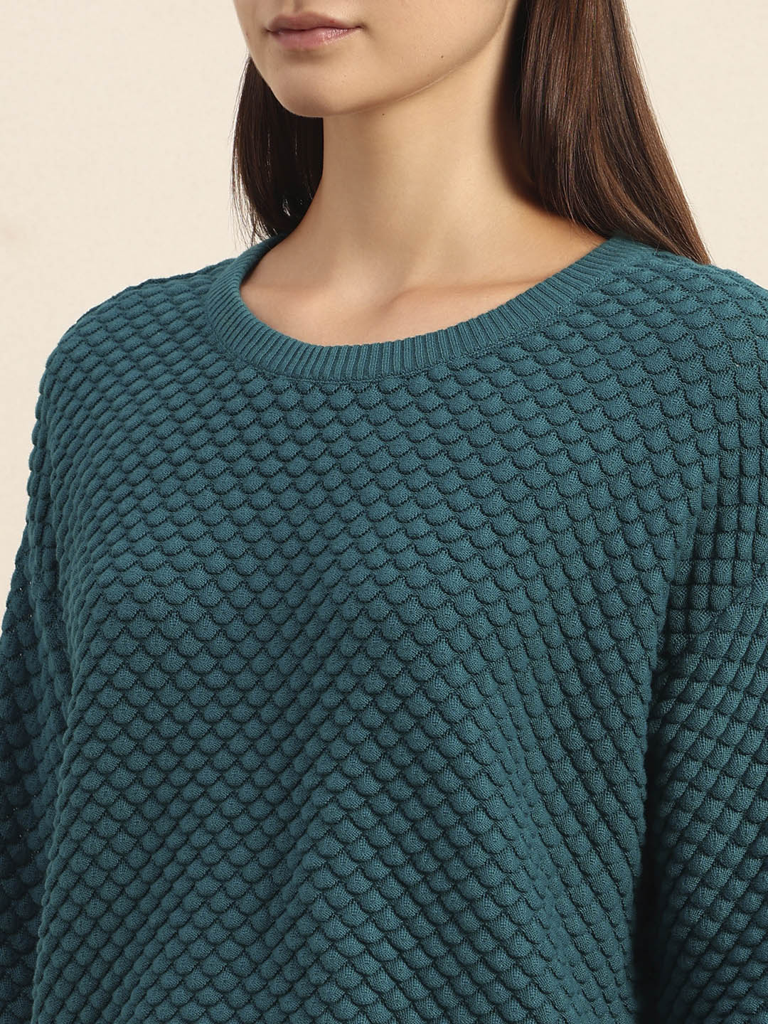 Teal Textured Knit Pullover