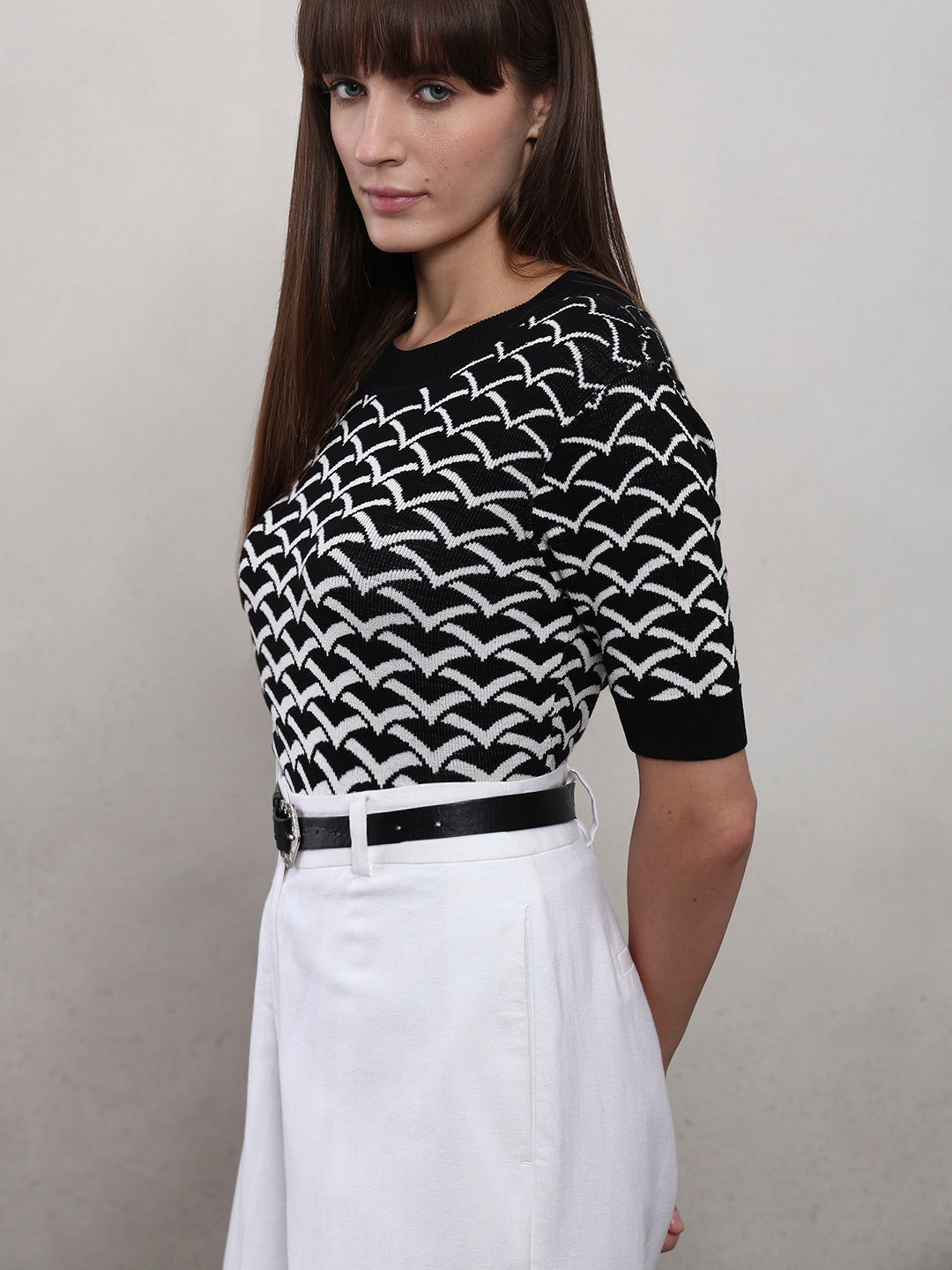 Black Reversible Printed Knit Top