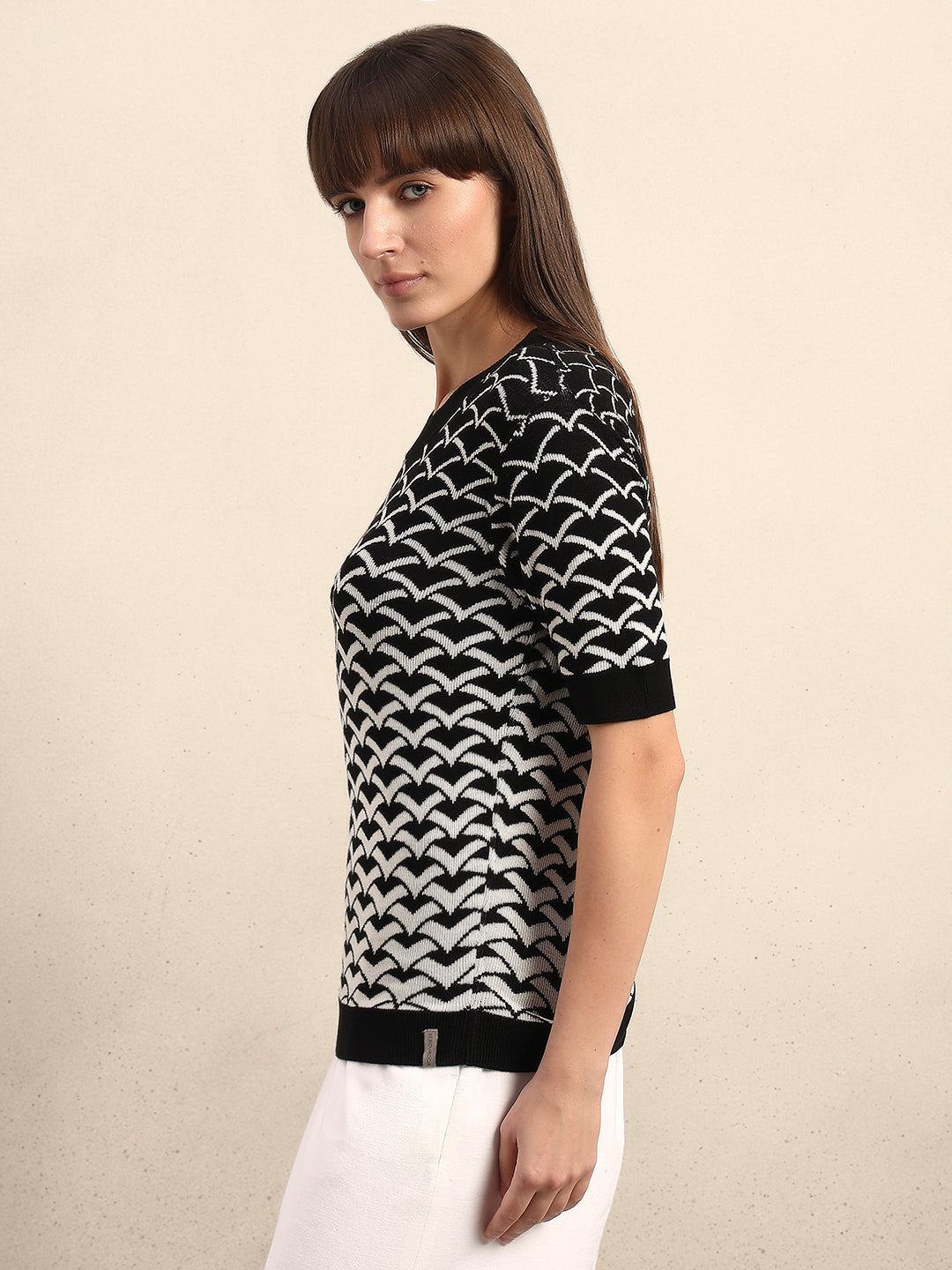Black Reversible Printed Knit Top