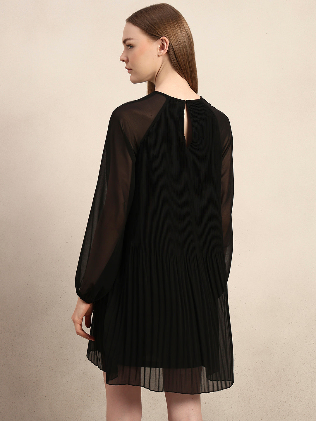 Black Pleated Sheer Dress