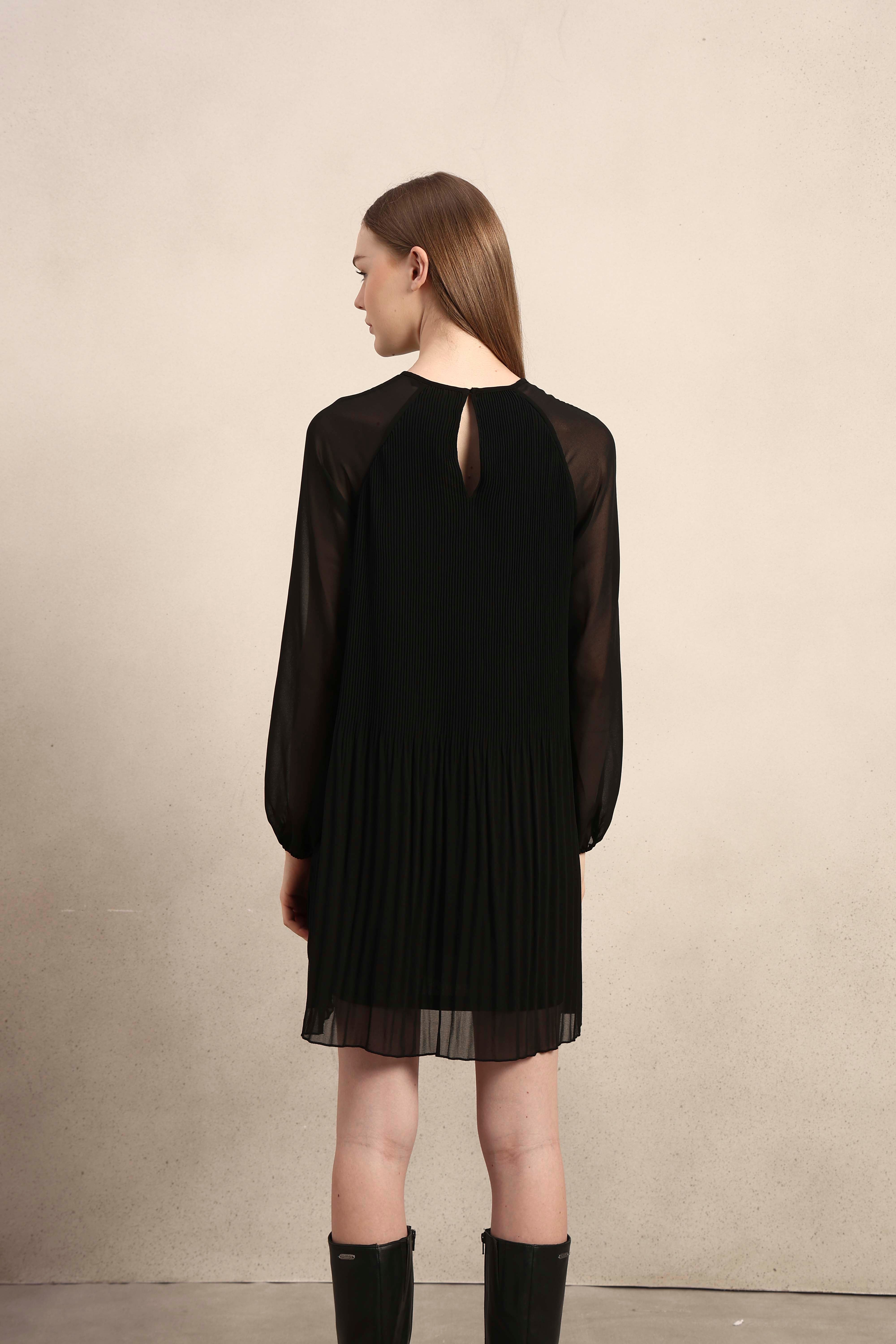 Black Pleated Sheer Dress