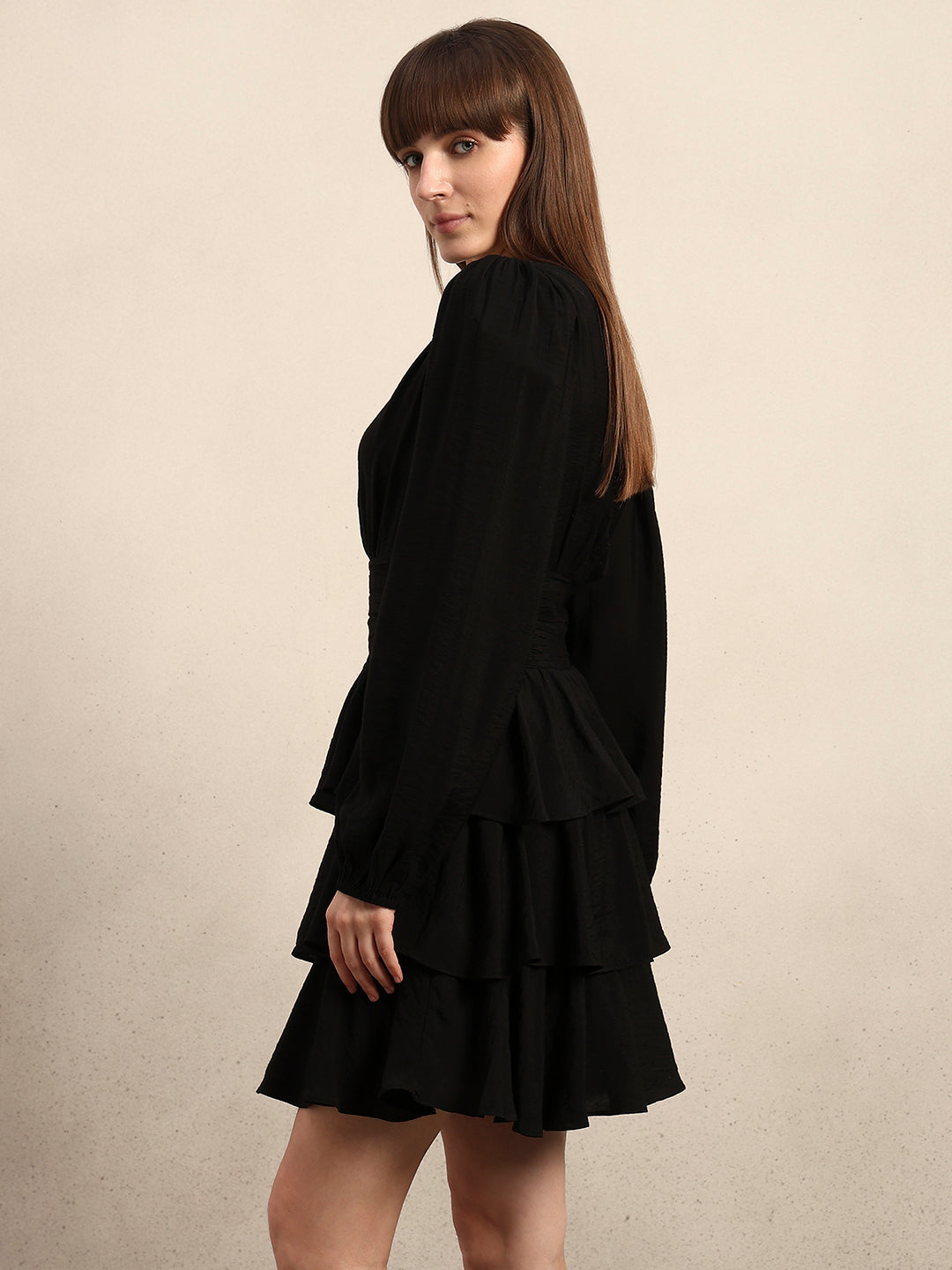 Puff Sleeves O-Neck Mini Dress