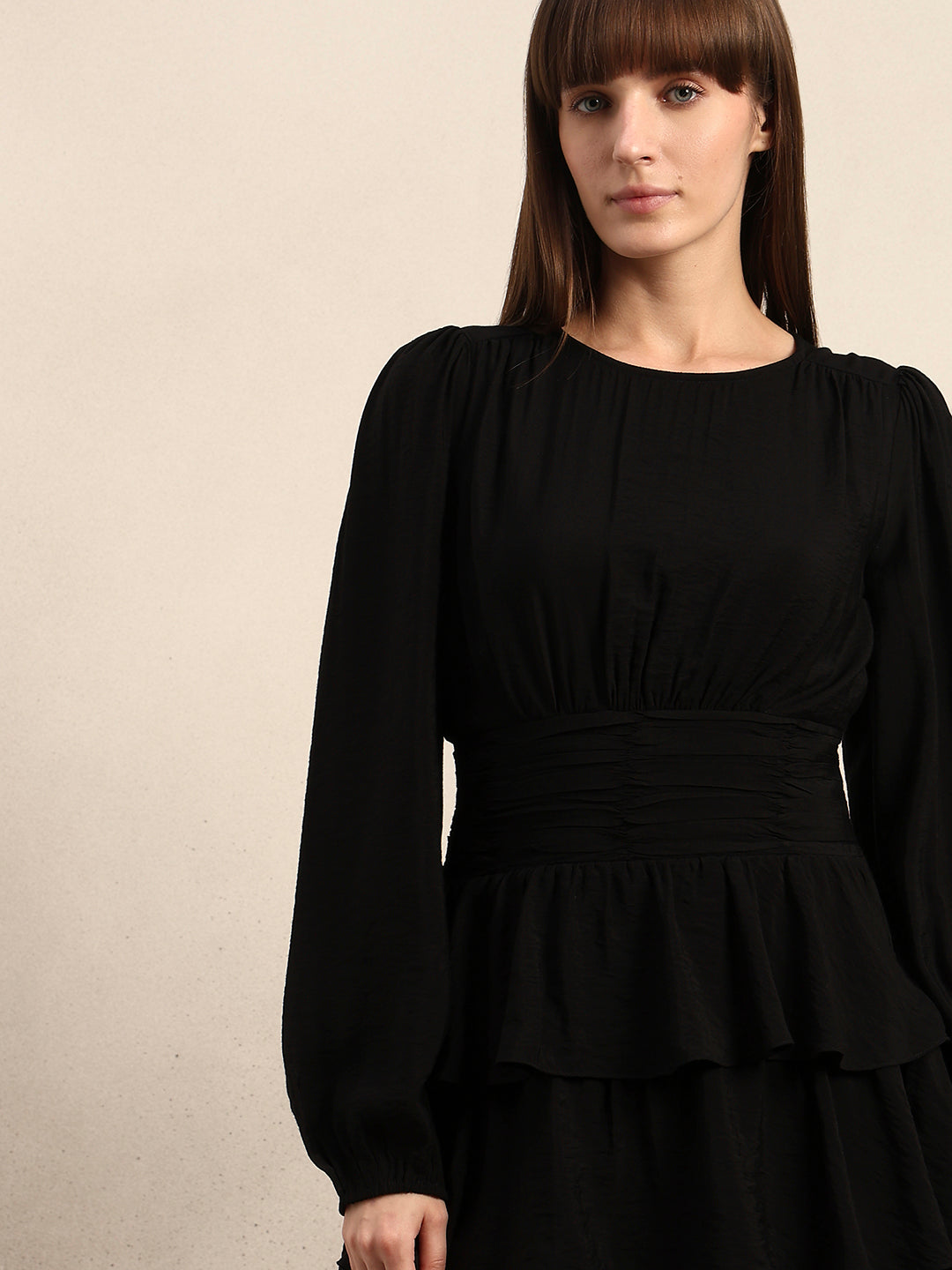 Puff Sleeves O-Neck Mini Dress