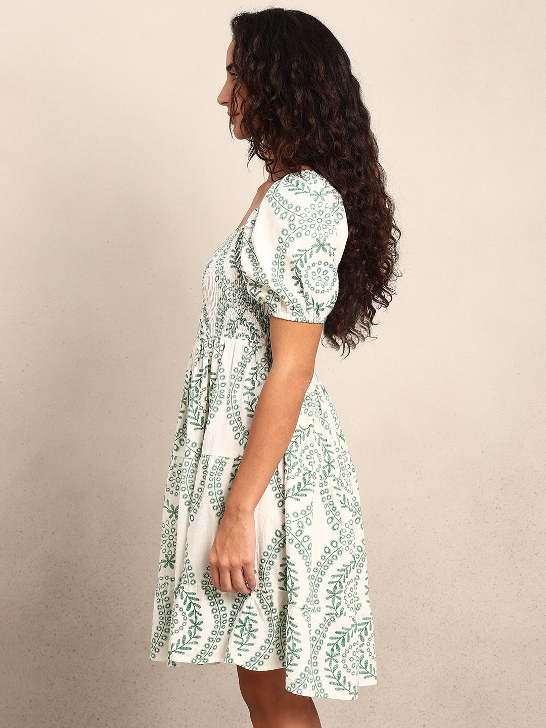 Smocked Organic Cotton Dress - Green