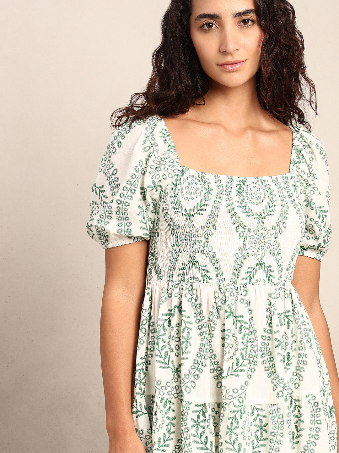 Smocked Organic Cotton Dress - Green