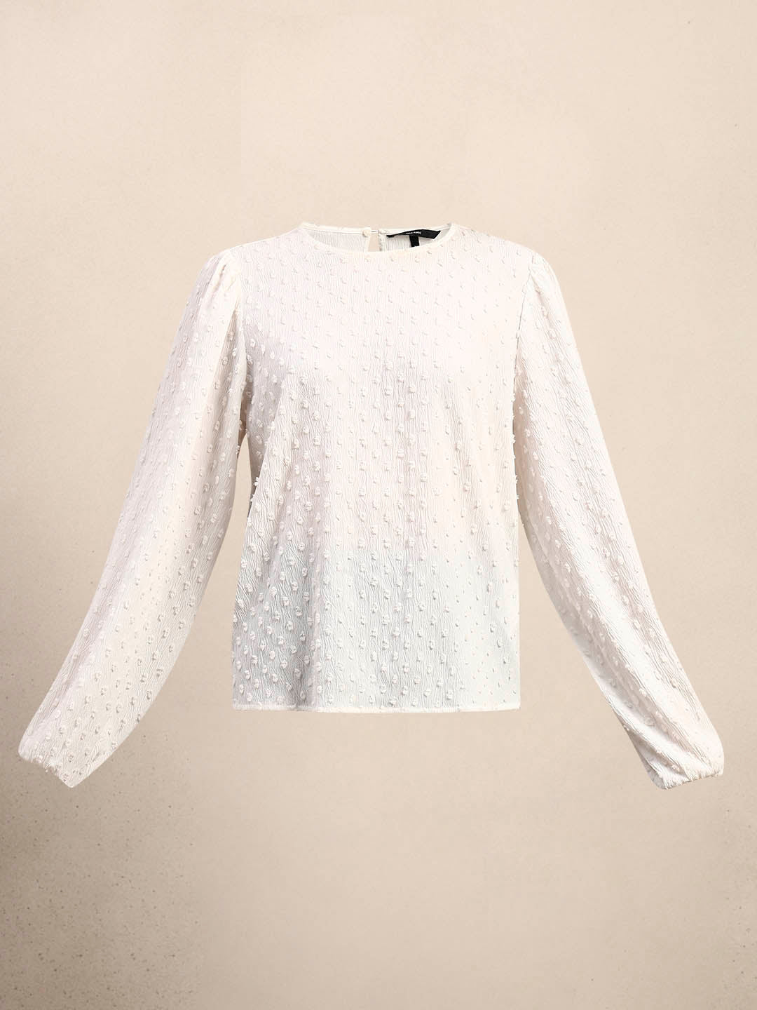 White Textured O-Neck Top