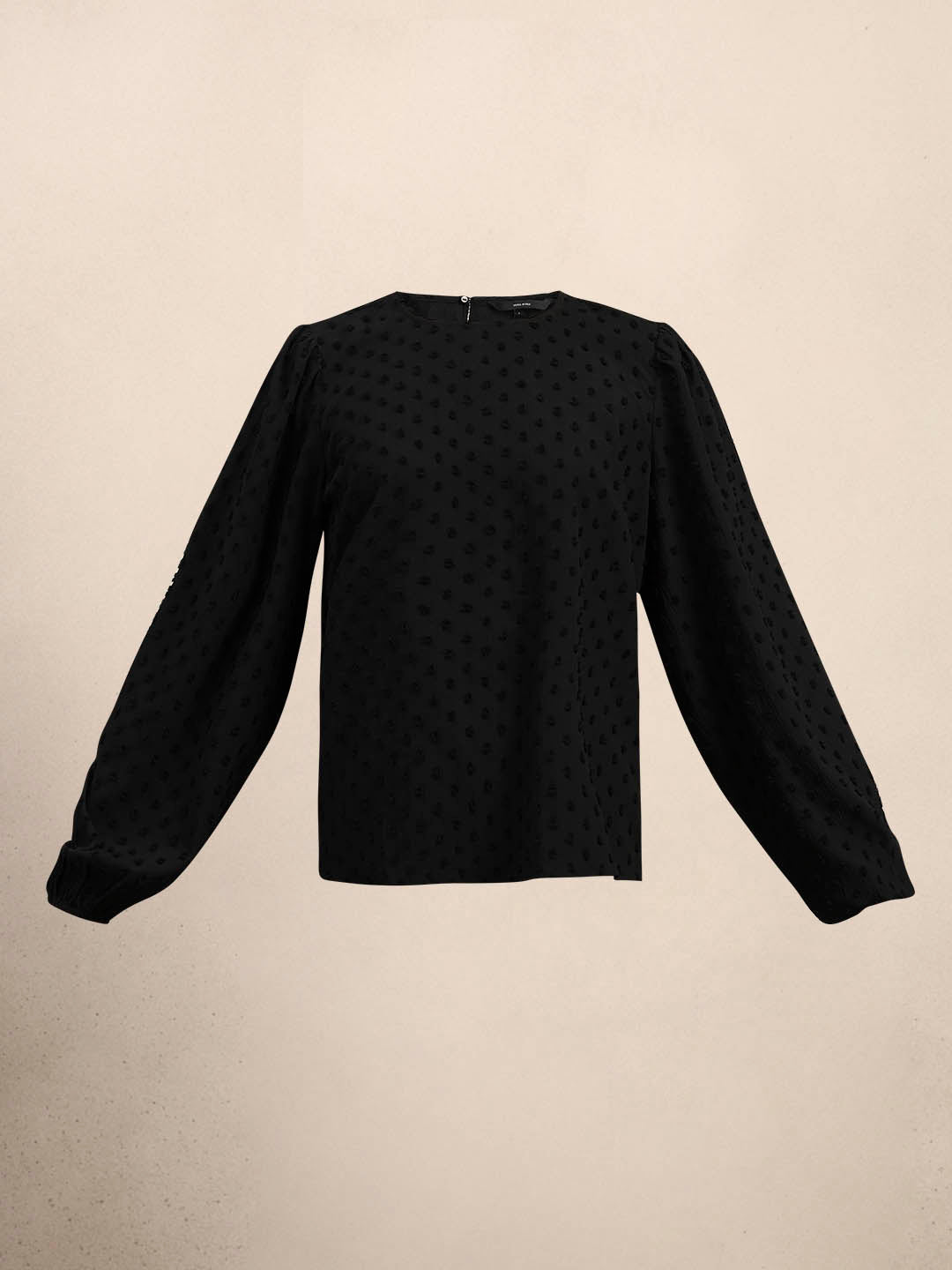 Black Textured O-Neck Top