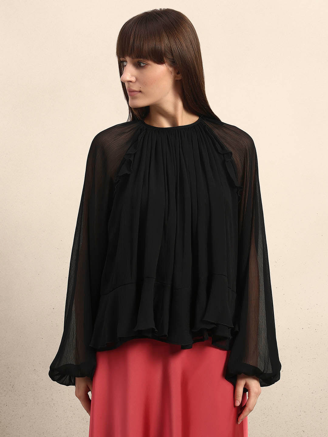 Sheer Ruffle Top - Black
