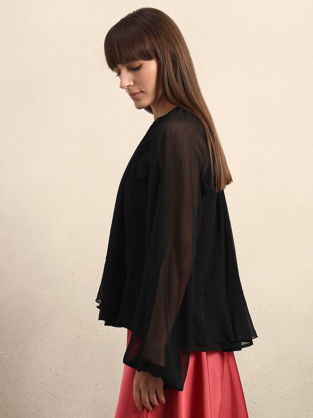 Sheer Ruffle Top - Black