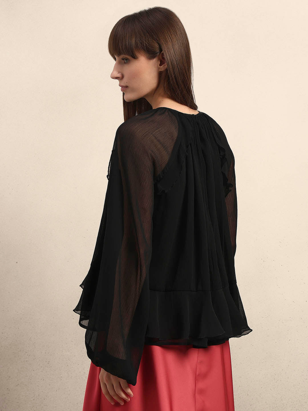 Sheer Ruffle Top - Black