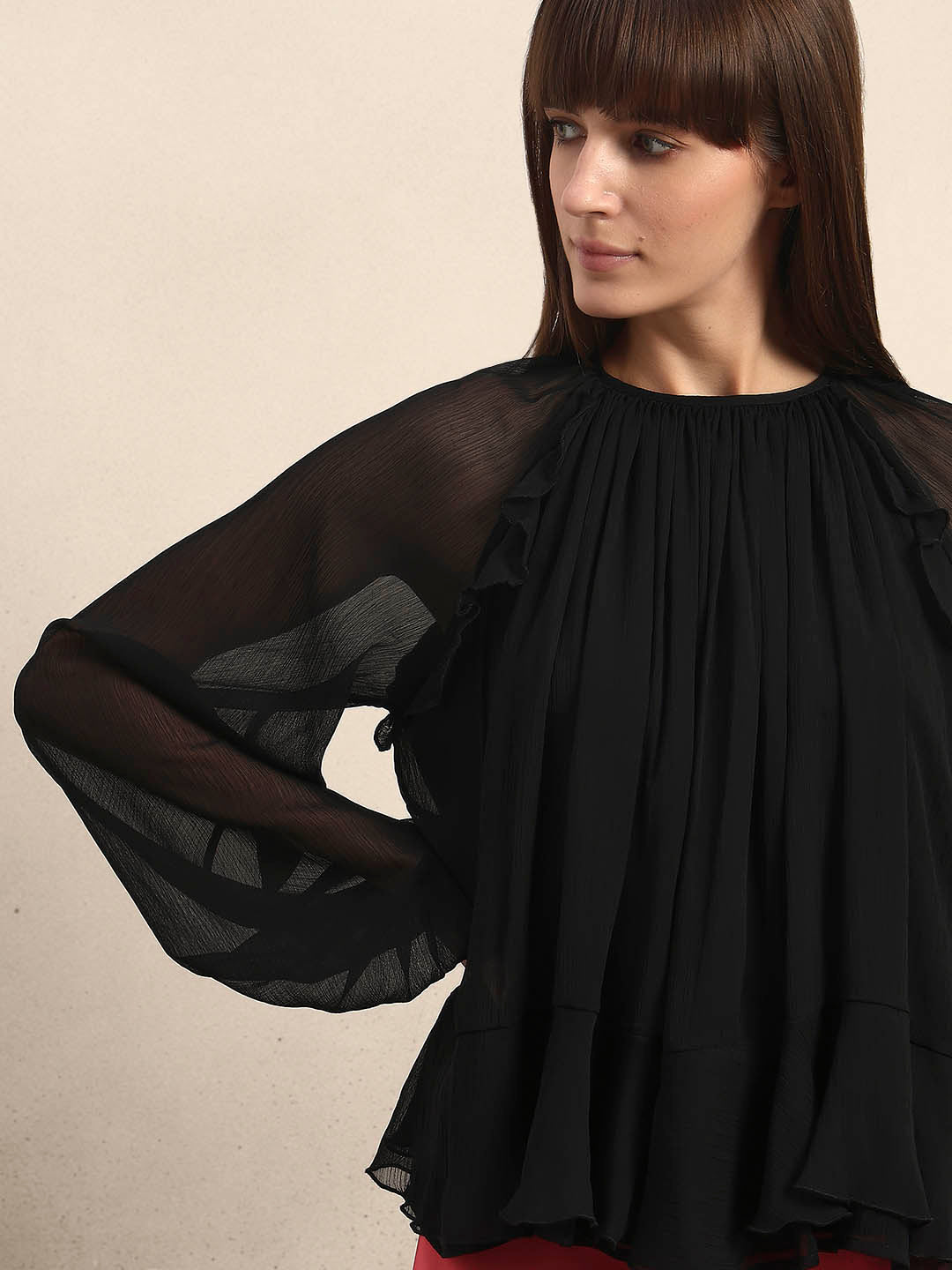 Sheer Ruffle Top - Black
