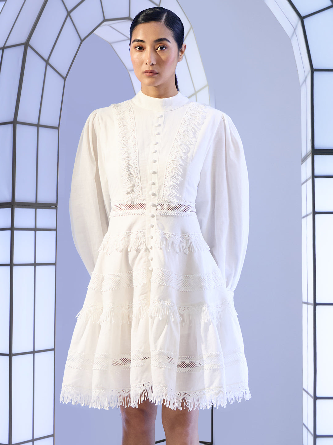 EDIT White Boho Tiered Mini Dress