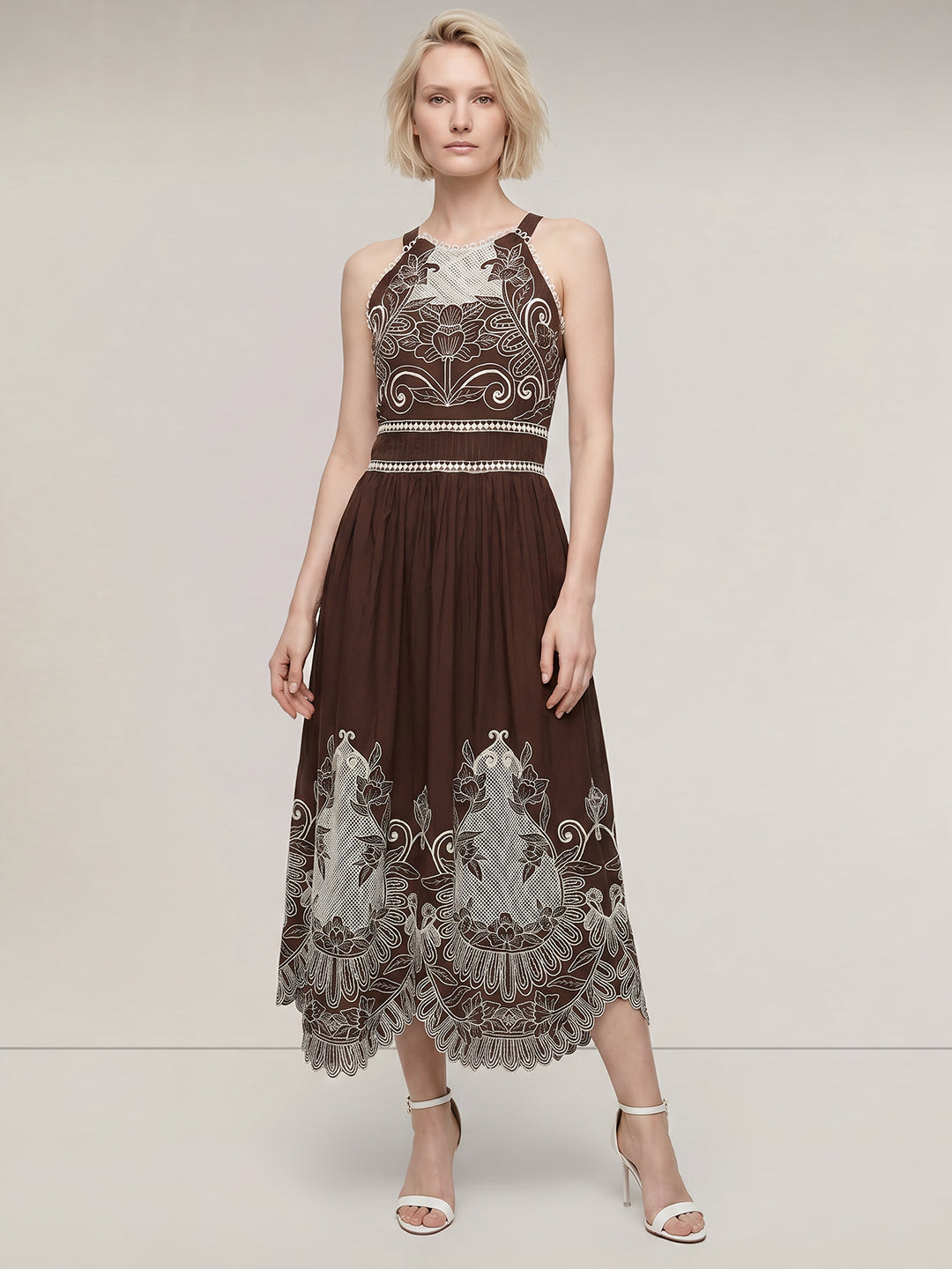 Brown Printed Cotton Maxi Dress