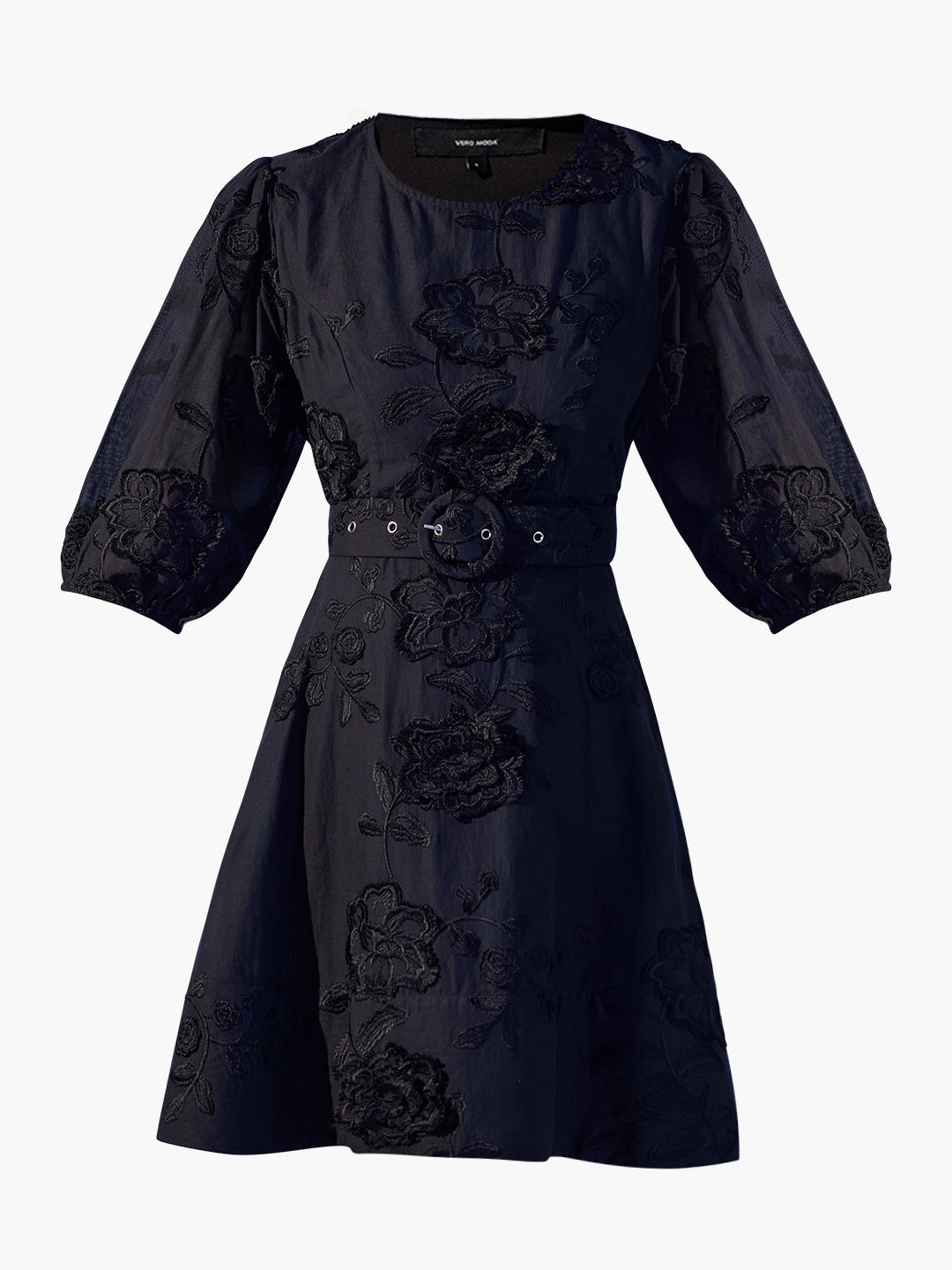 EDIT Floral Embroidered Puff Sleeves Dress