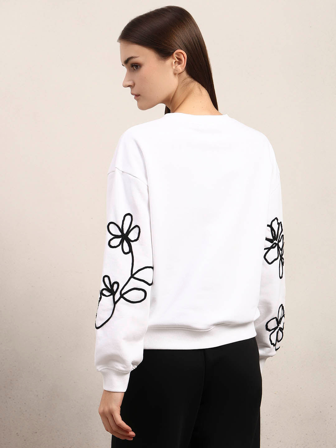 White Floral Print Sweatshirt