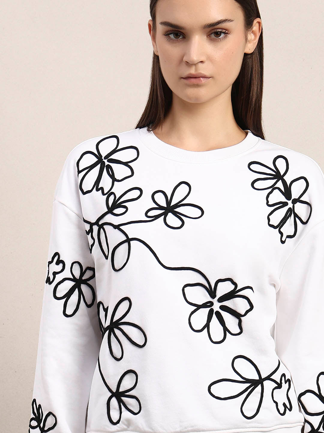White Floral Print Sweatshirt