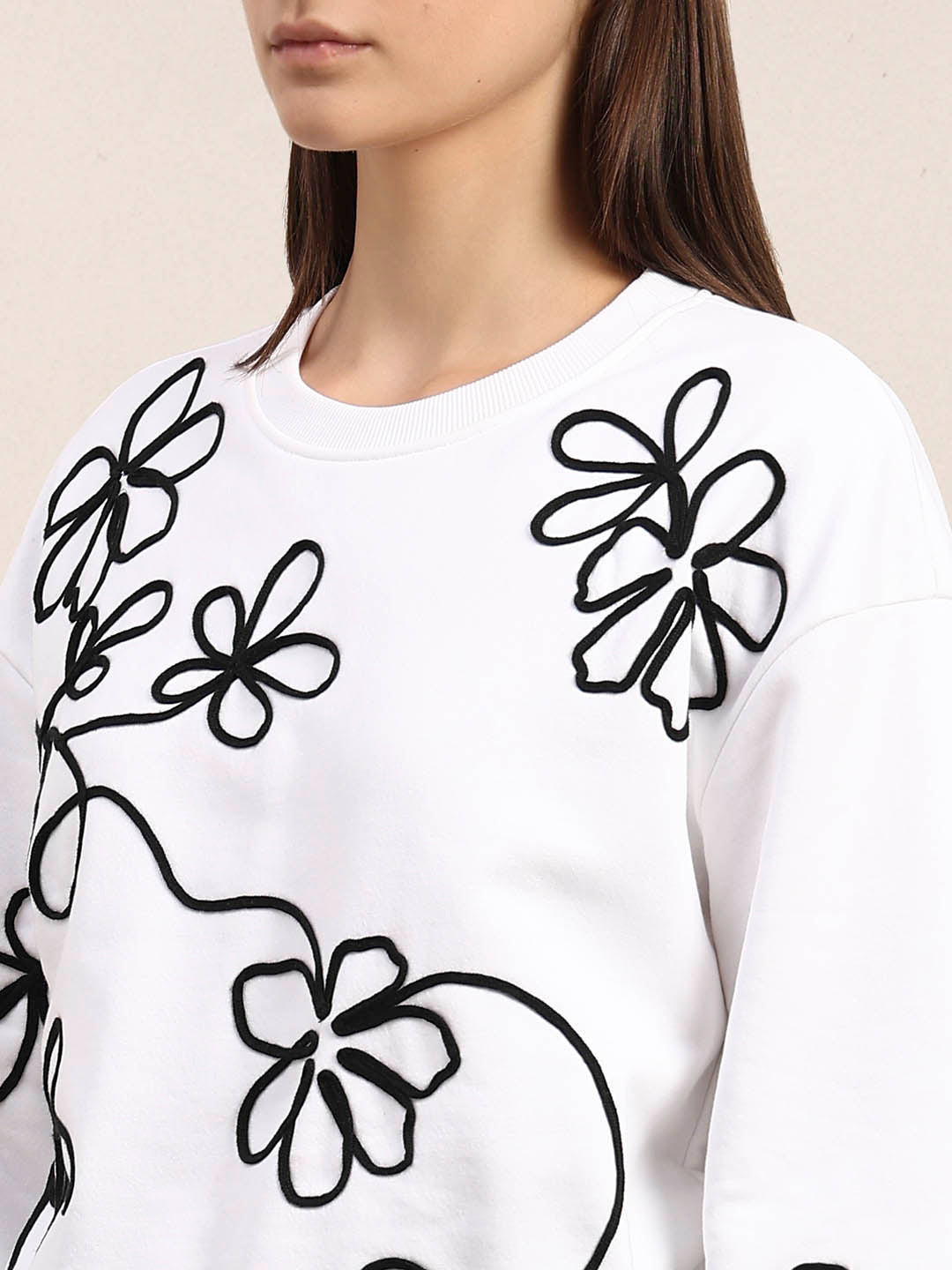 White Floral Print Sweatshirt