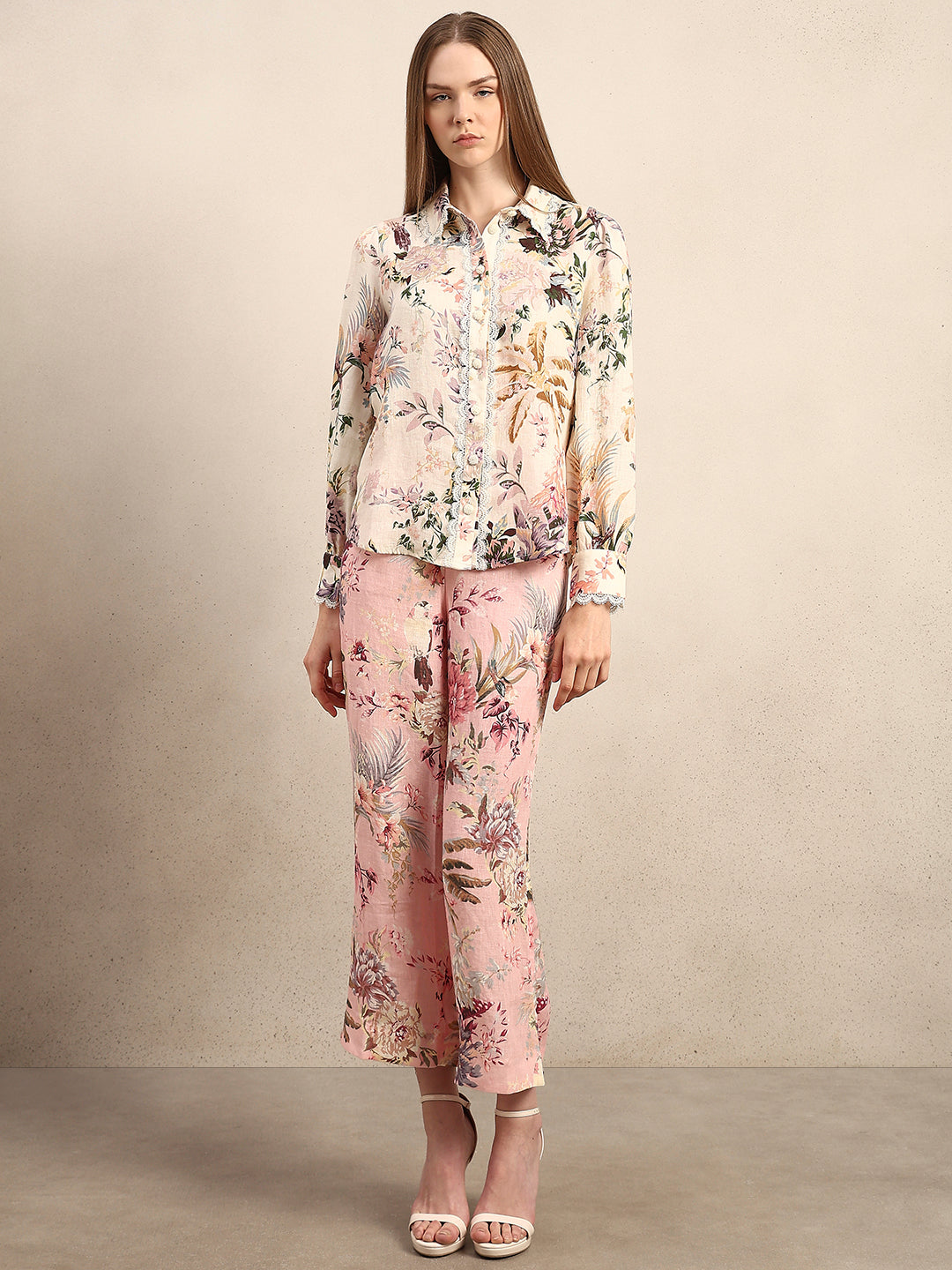 Floral Lace Trim Linen Shirt