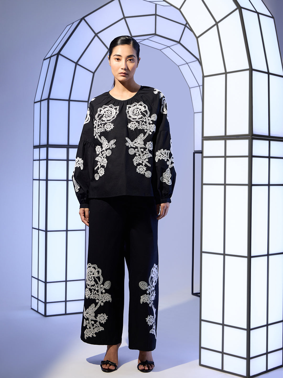 Black Embroidered Cotton Top