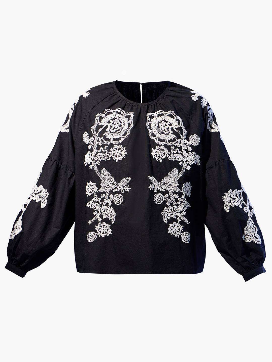 Black Embroidered Cotton Top