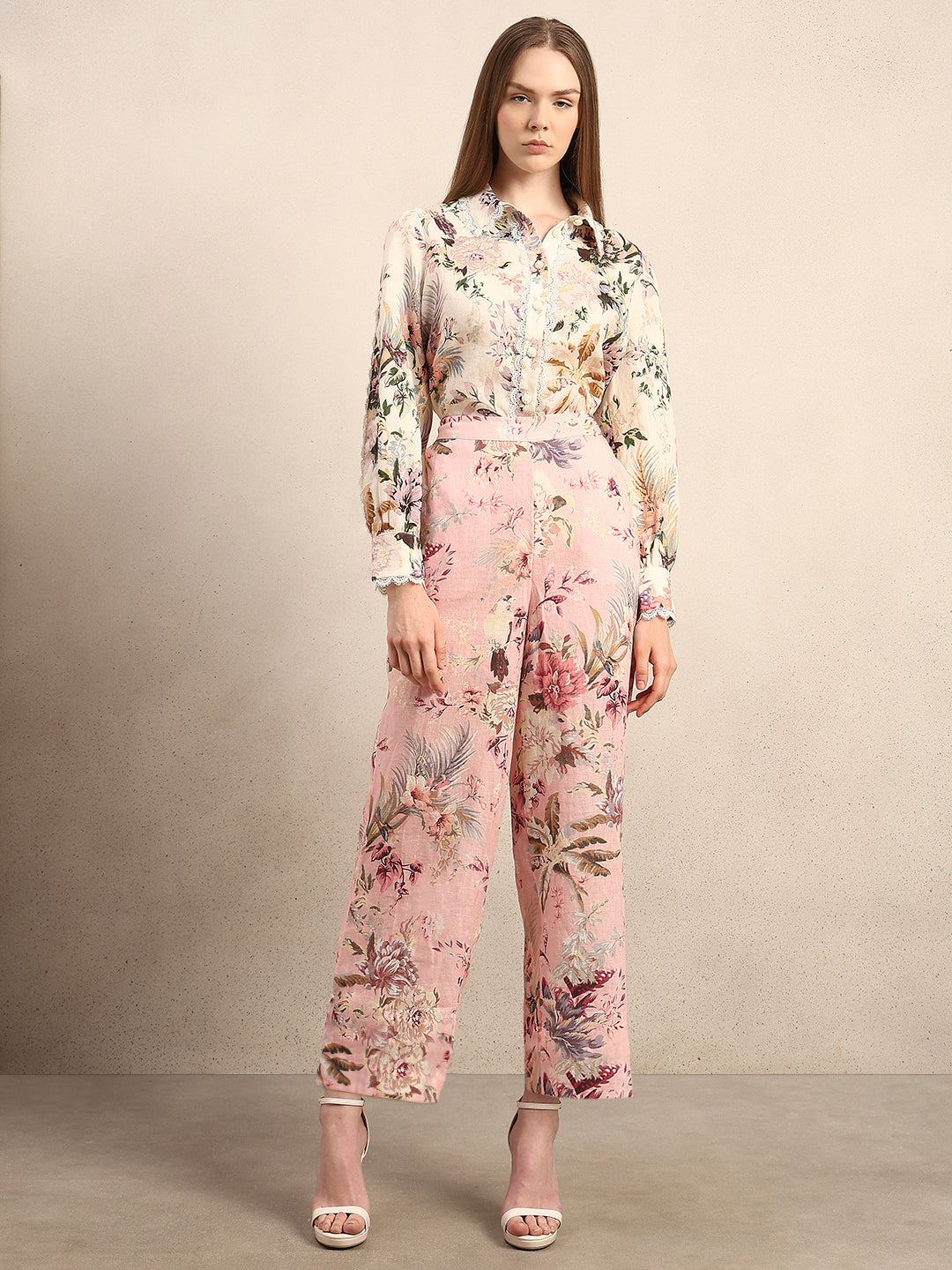 Floral Wide Leg Linen Pants