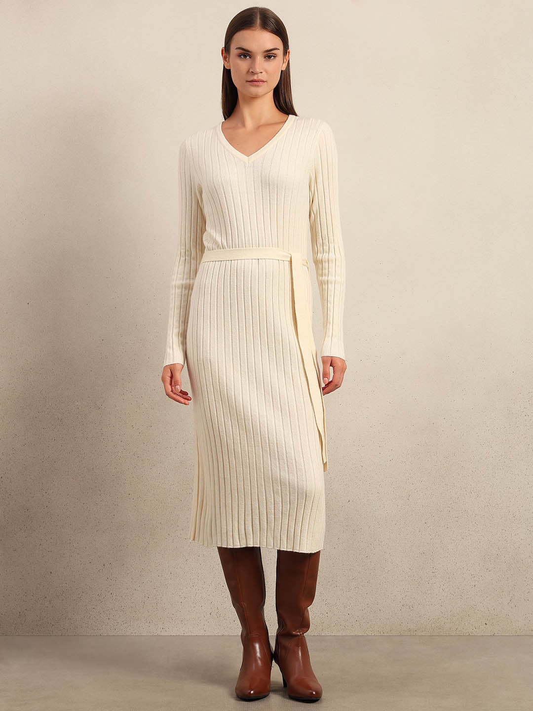 Ivory Ribbed Knit Dress