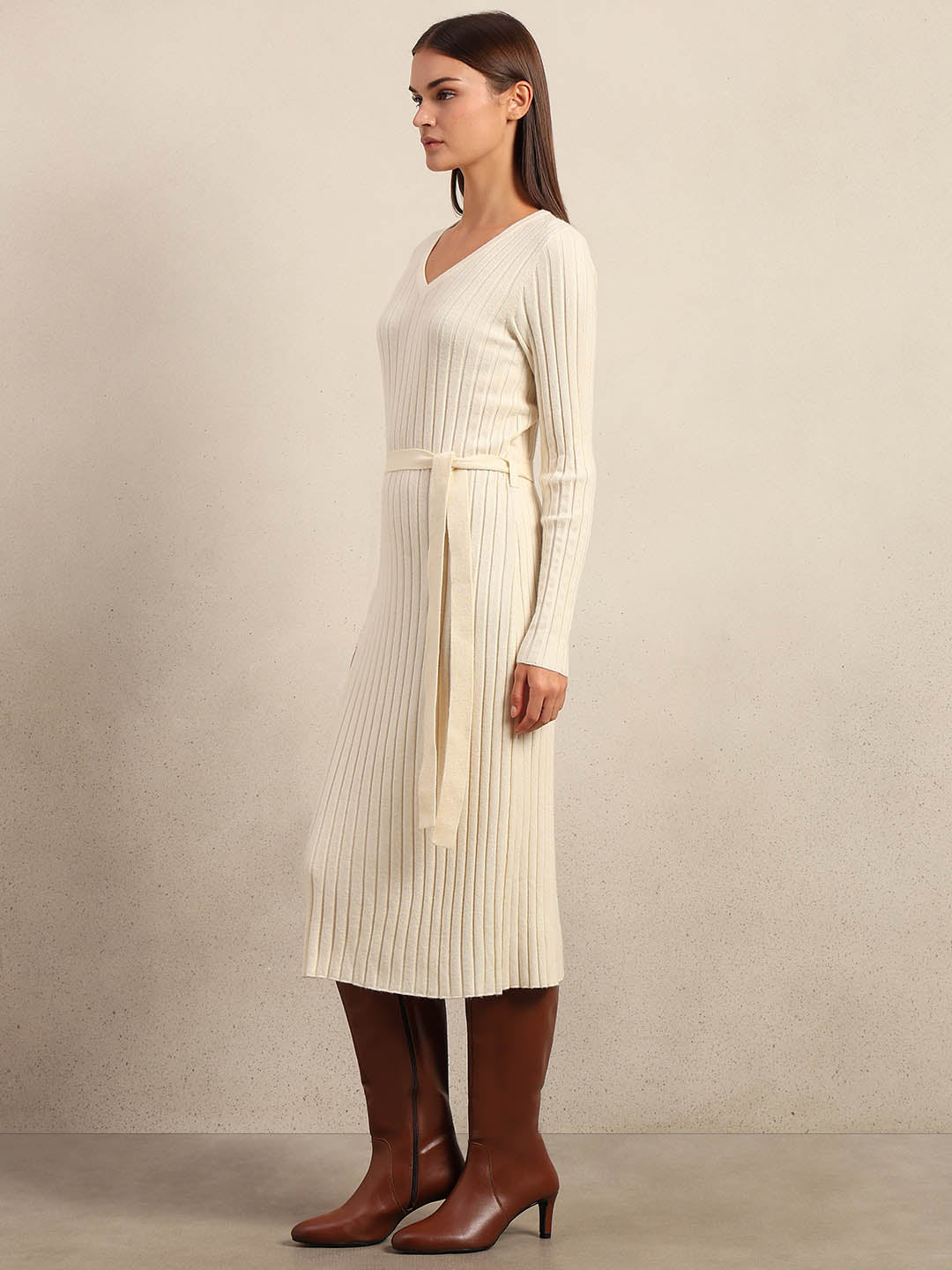 Ivory Ribbed Knit Dress