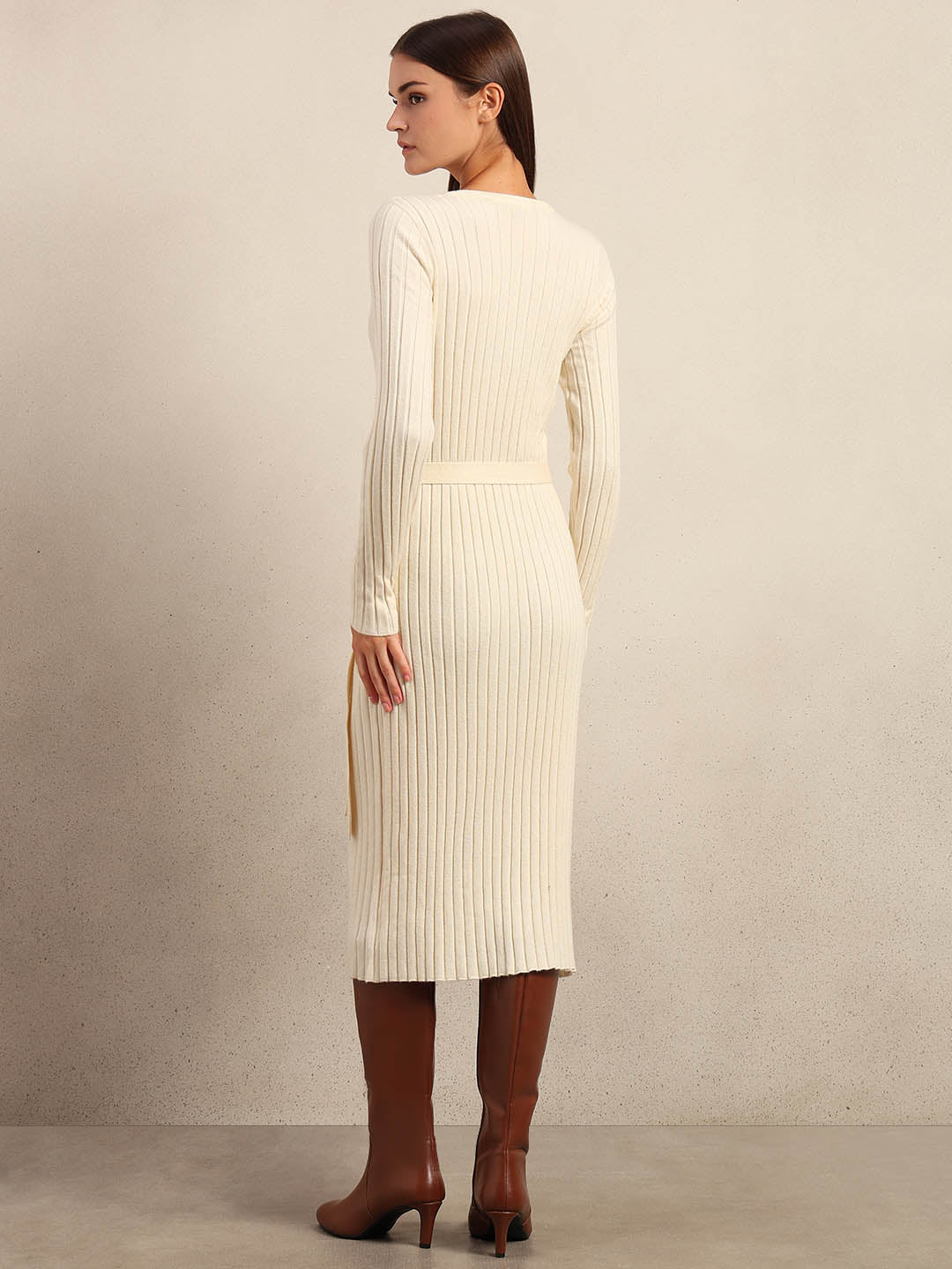 Ivory Ribbed Knit Dress