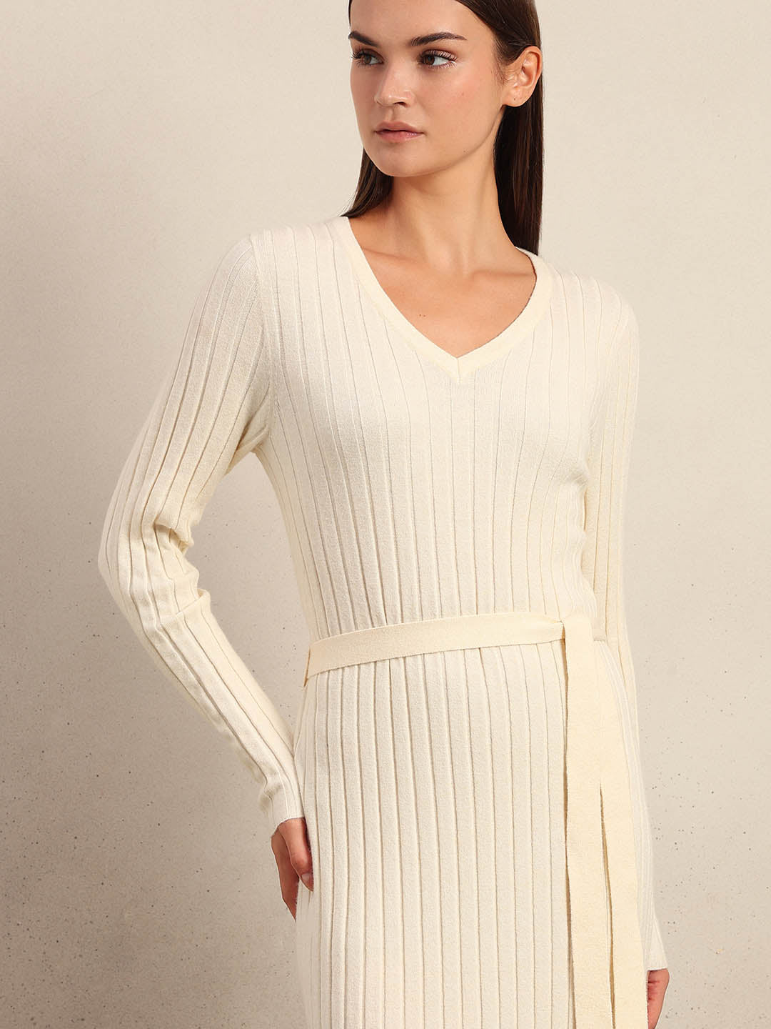 Ivory Ribbed Knit Dress