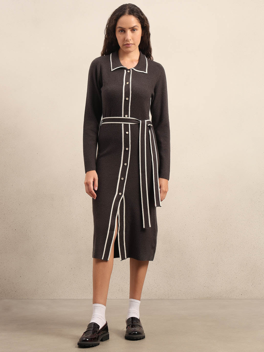 Knitted Belted Midi Dress