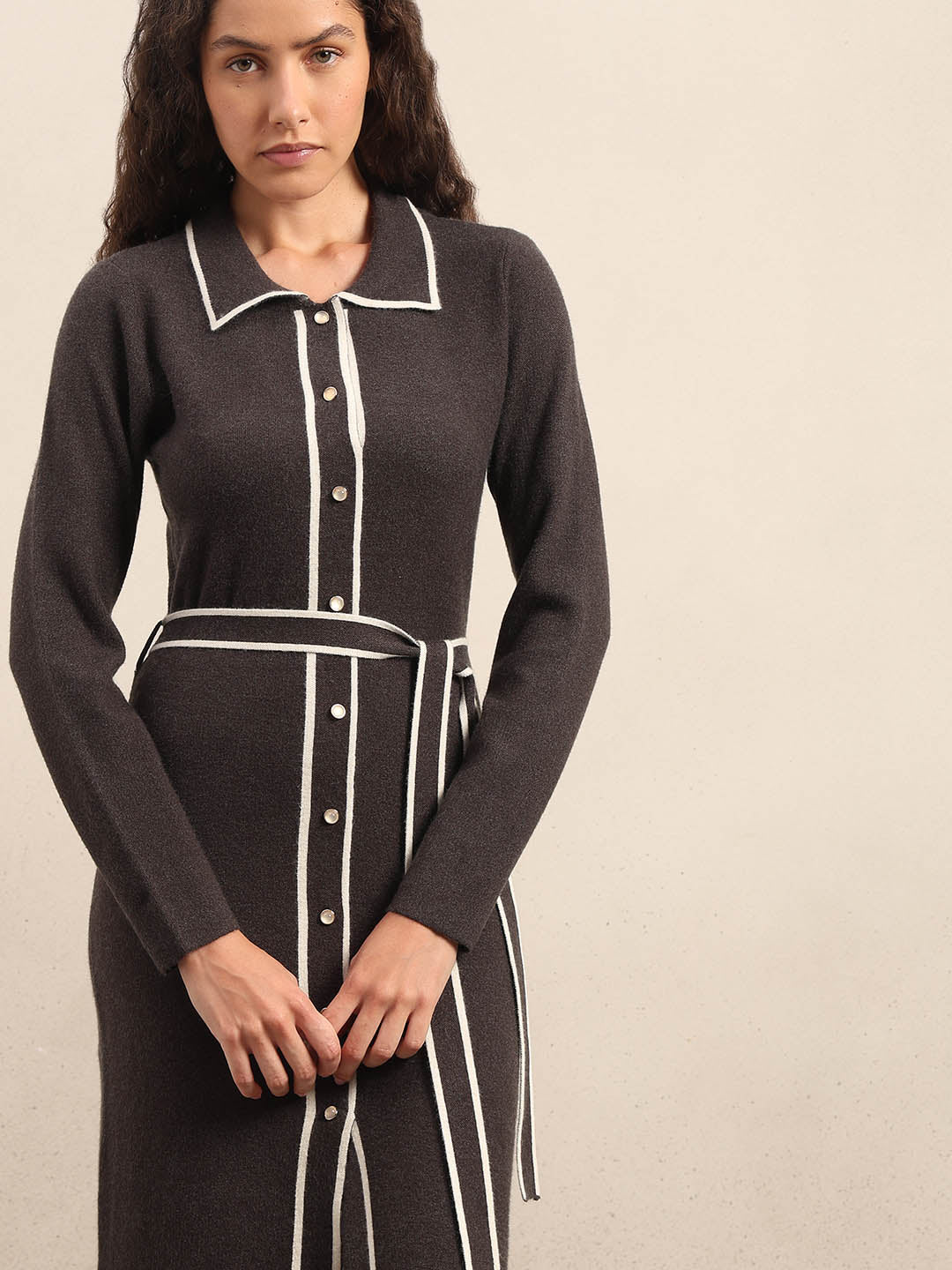 Knitted Belted Midi Dress