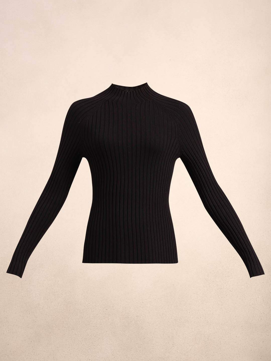 Black Ribbed Knit Fitted Top
