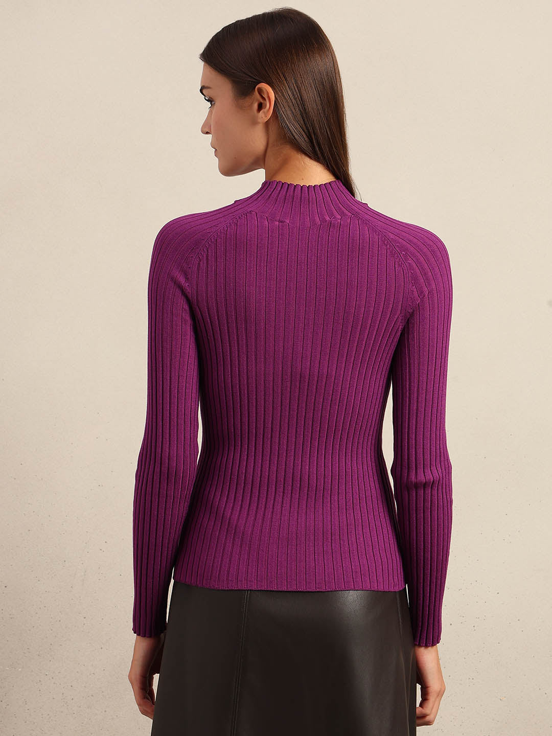 Purple Ribbed Knit Fitted Top