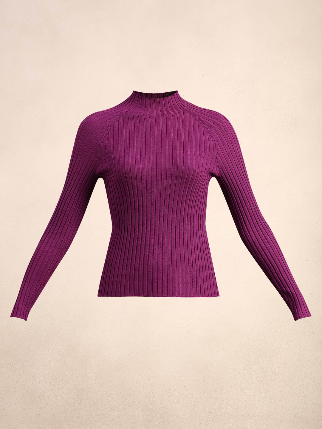 Purple Ribbed Knit Fitted Top