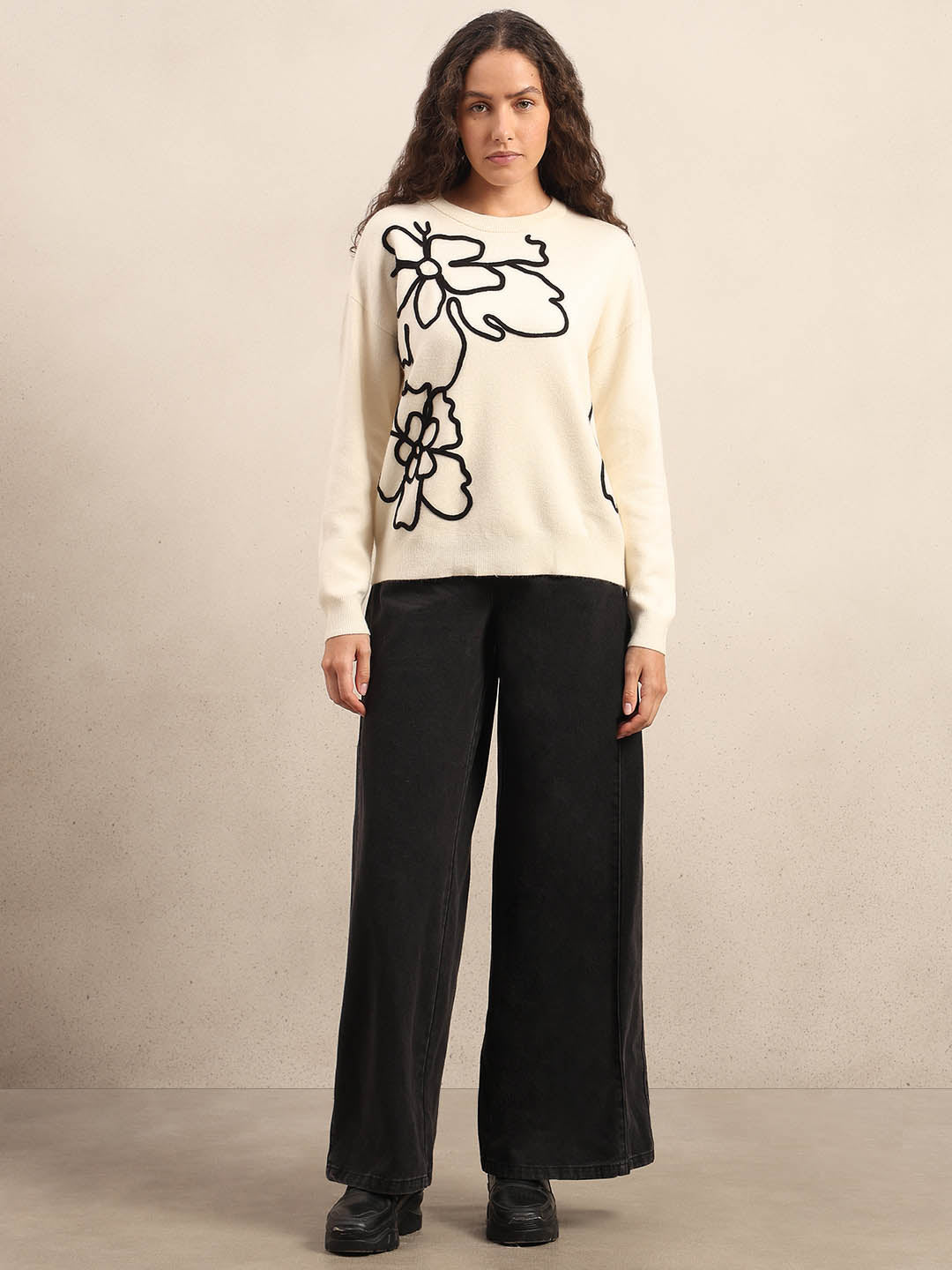 Floral Print Ivory Sweater