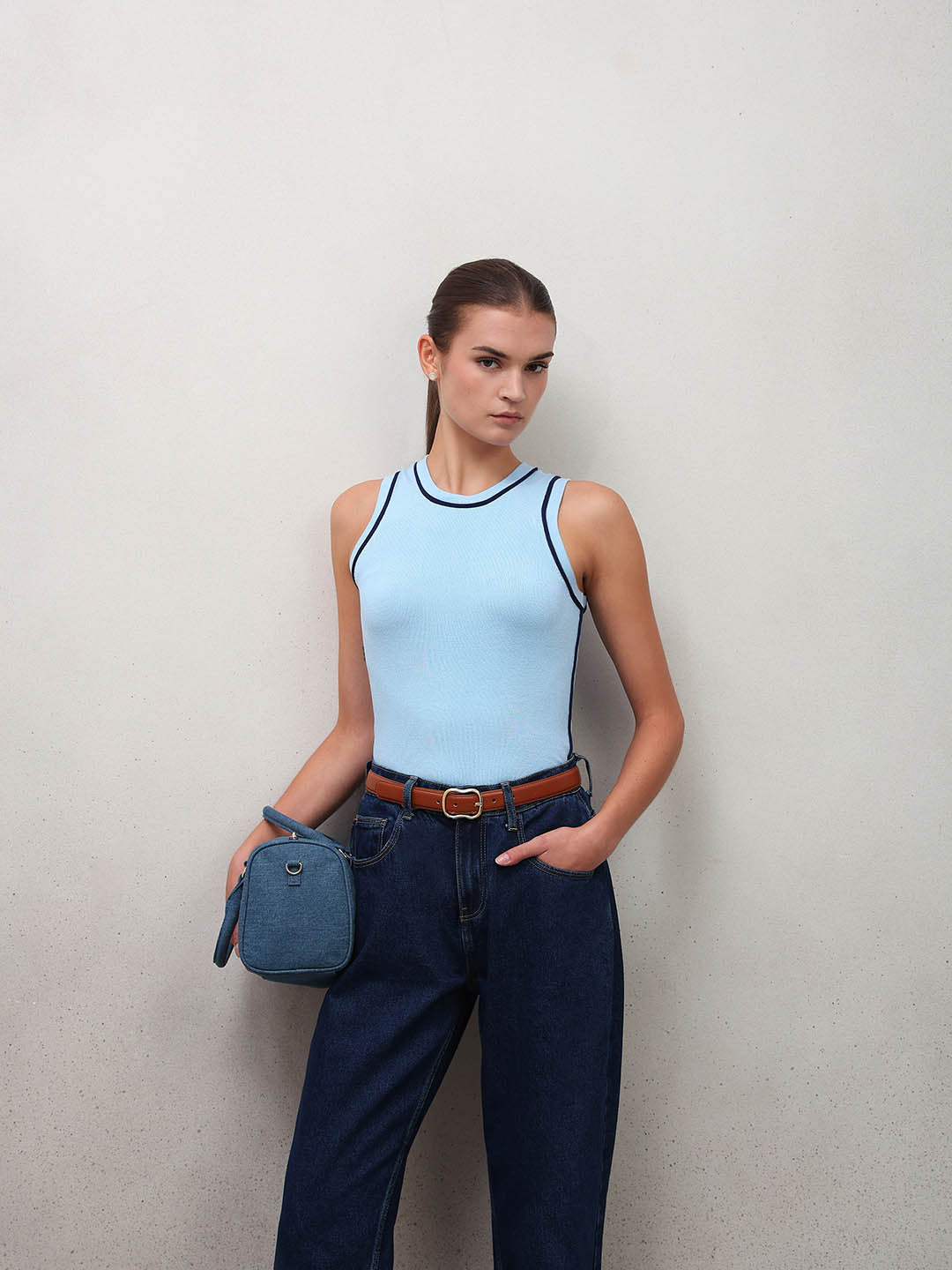 Blue Sleeveless Knit Tank