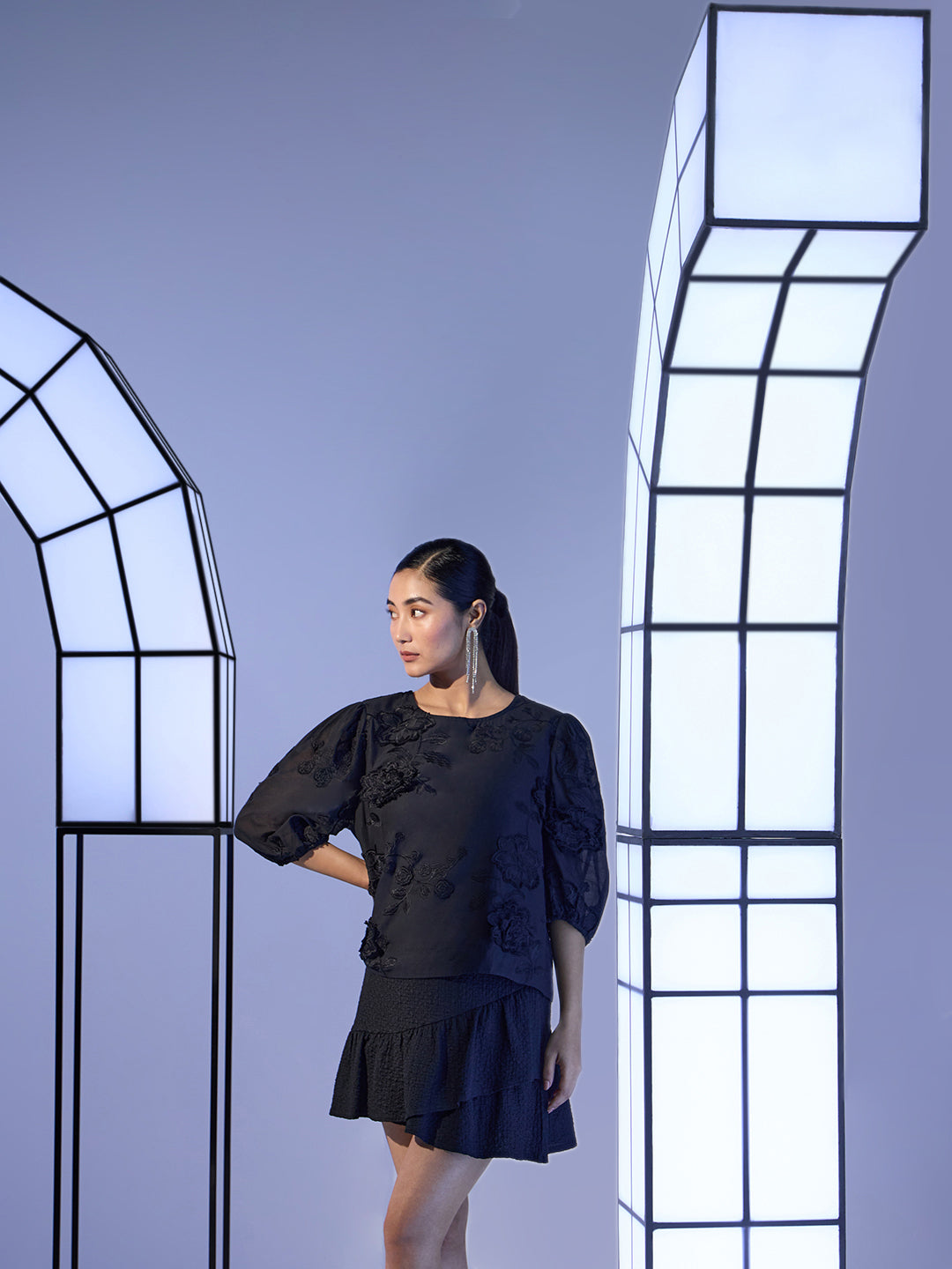 EDIT Embroidered Puff Sleeves Top