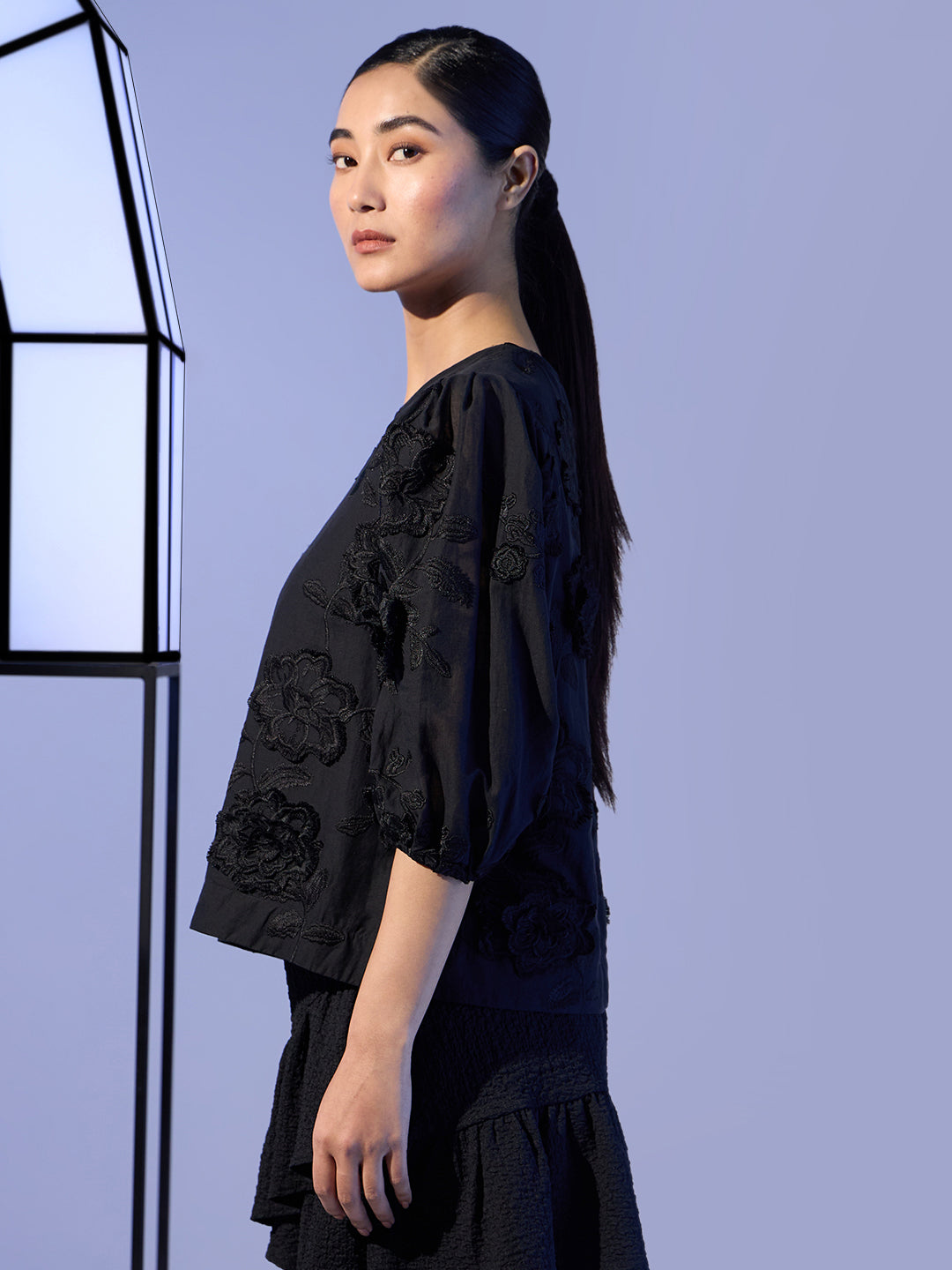 EDIT Embroidered Puff Sleeves Top