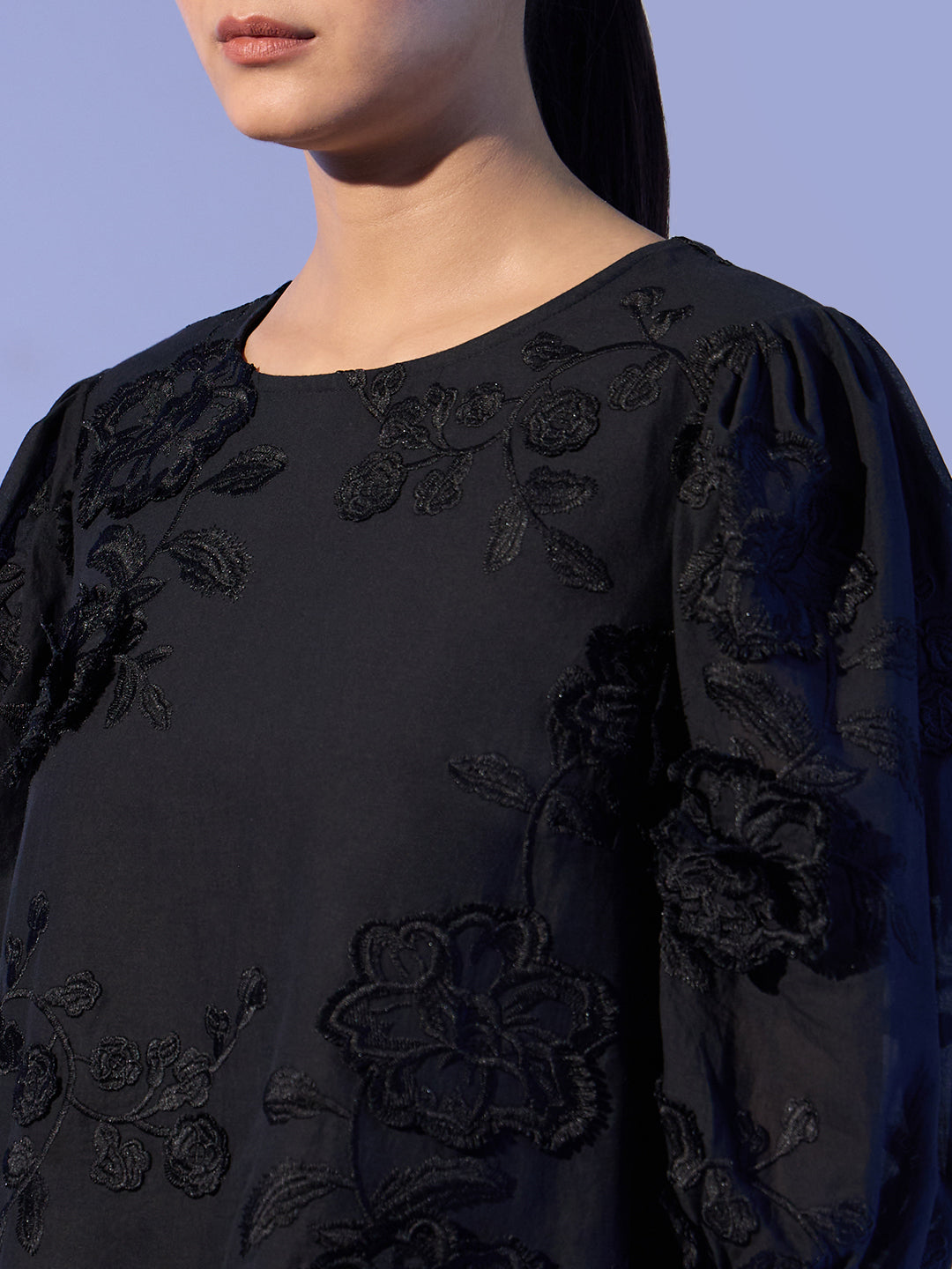 EDIT Embroidered Puff Sleeves Top