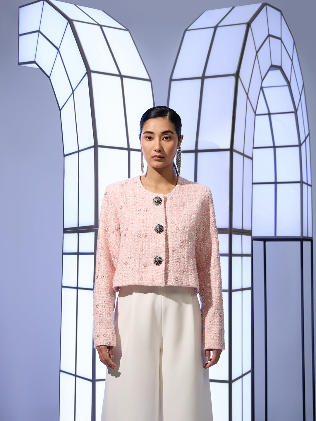 Pink Embellished Tweed Jacket