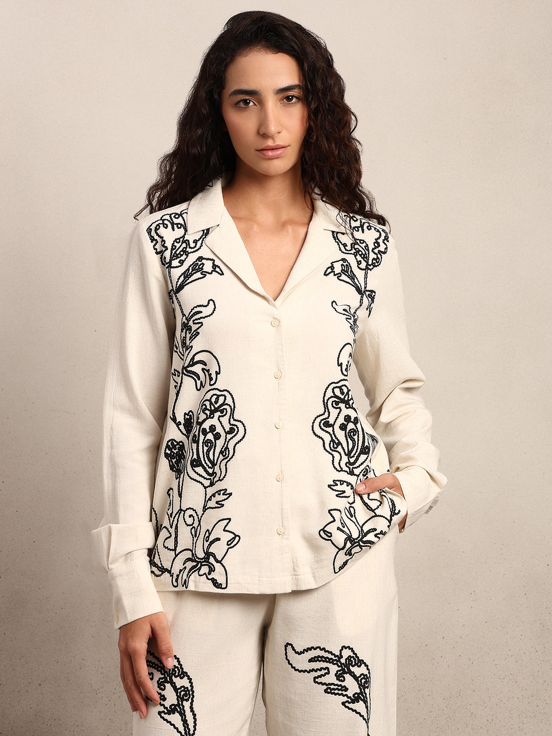 Black Cording V-Neck Shirt