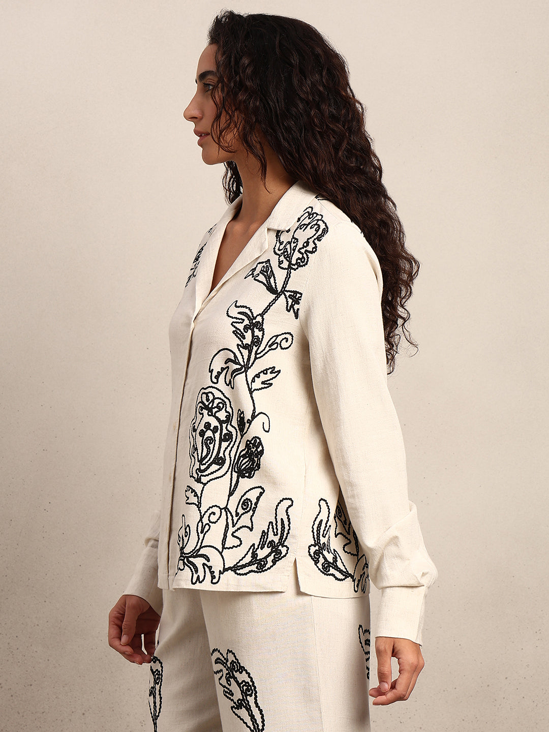 Black Cording V-Neck Shirt