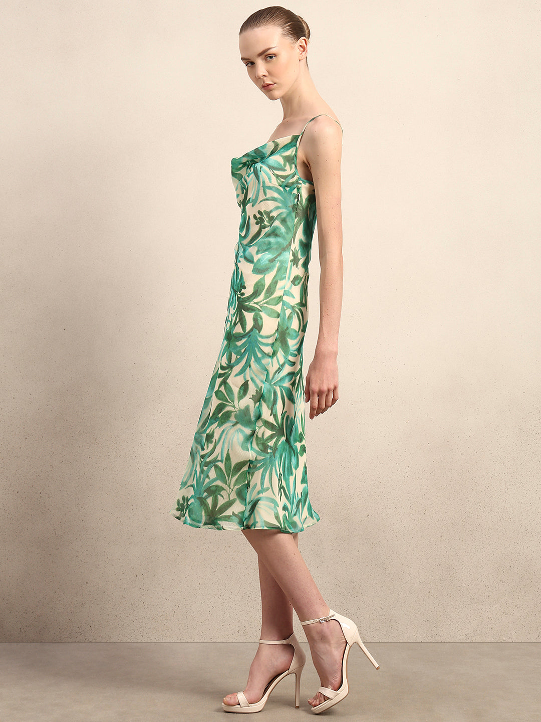 Printed Cown Neck Slip Dress