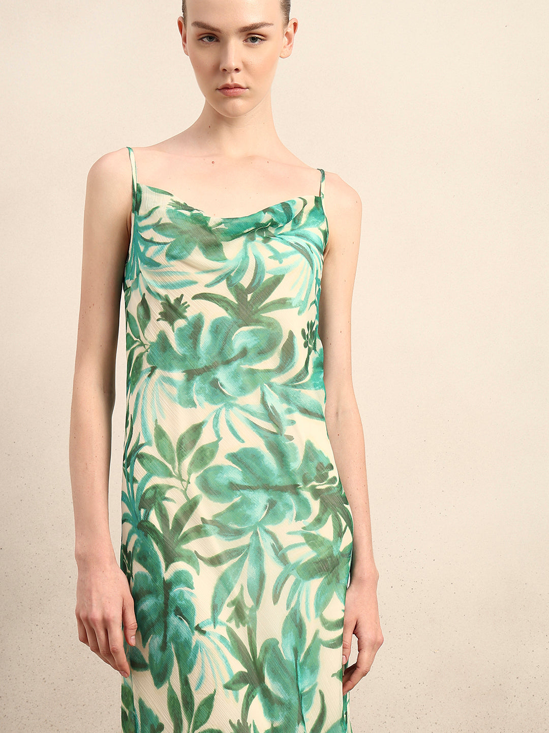 Printed Cown Neck Slip Dress