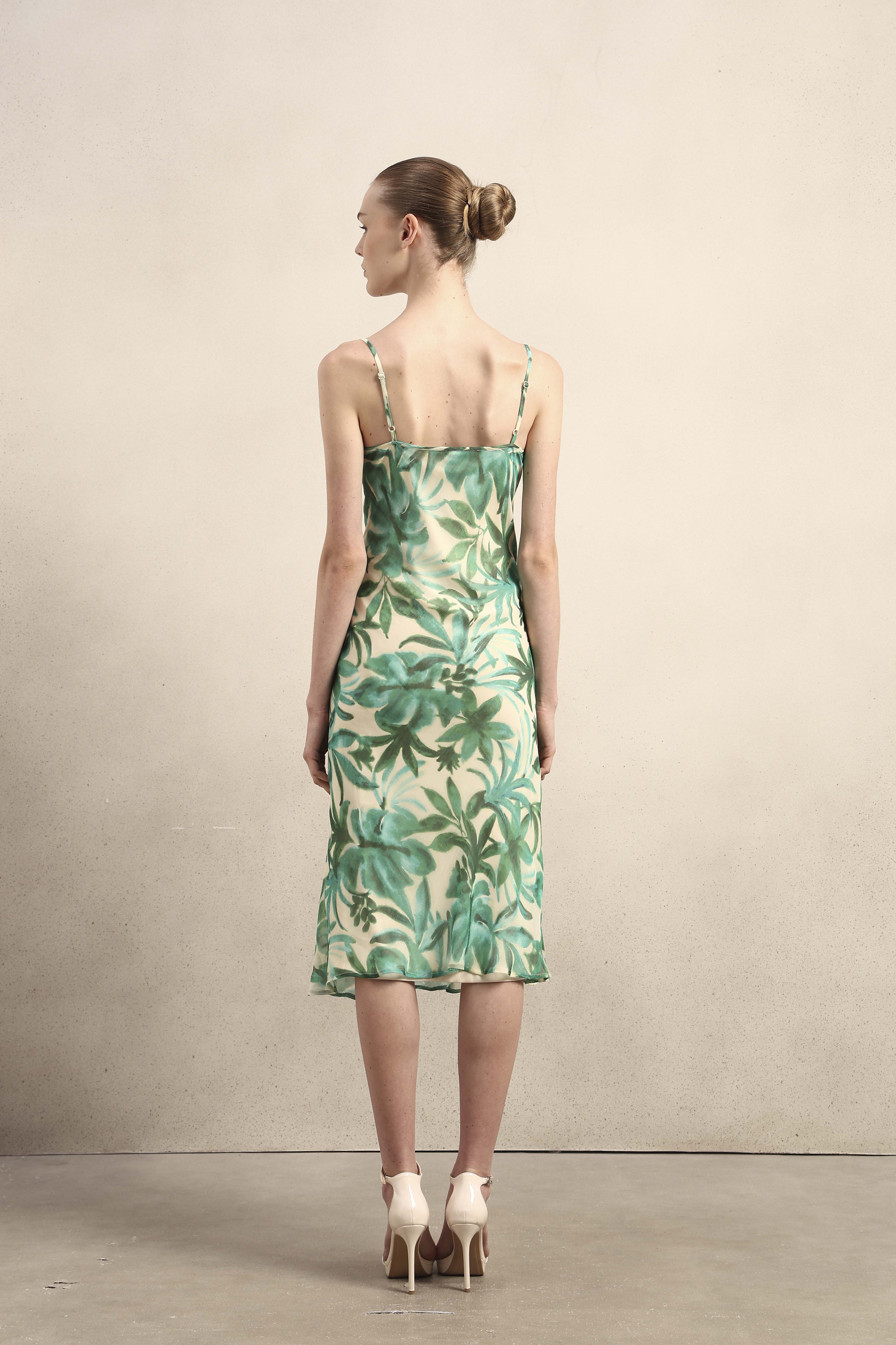 Printed Cown Neck Slip Dress