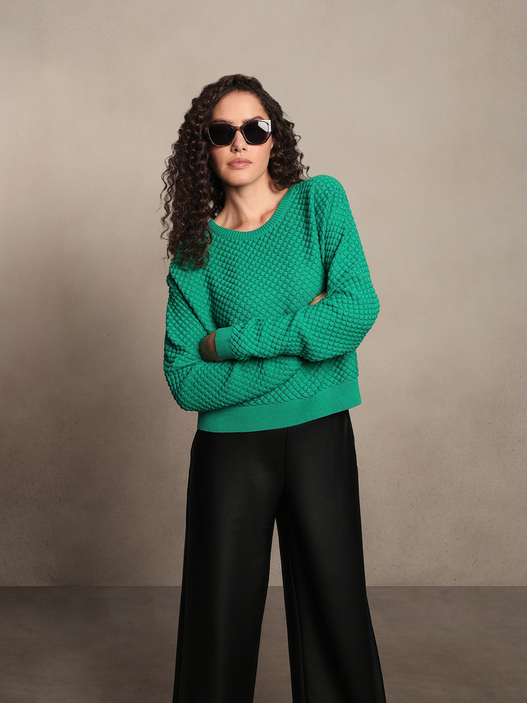 Green Textured Cotton Pullover