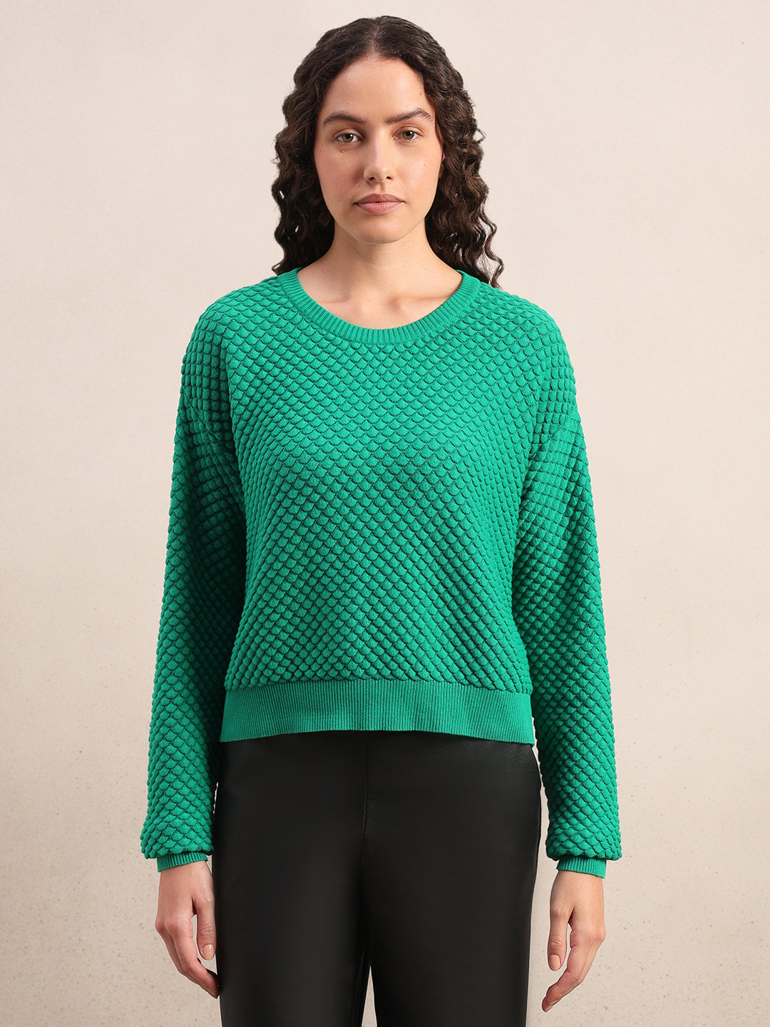 Green Textured Cotton Pullover