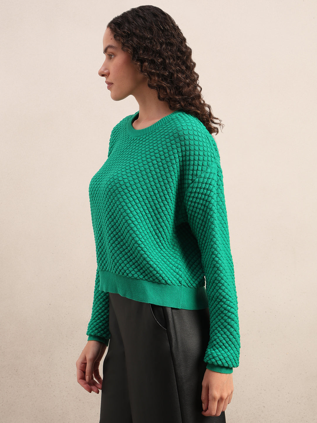 Green Textured Cotton Pullover